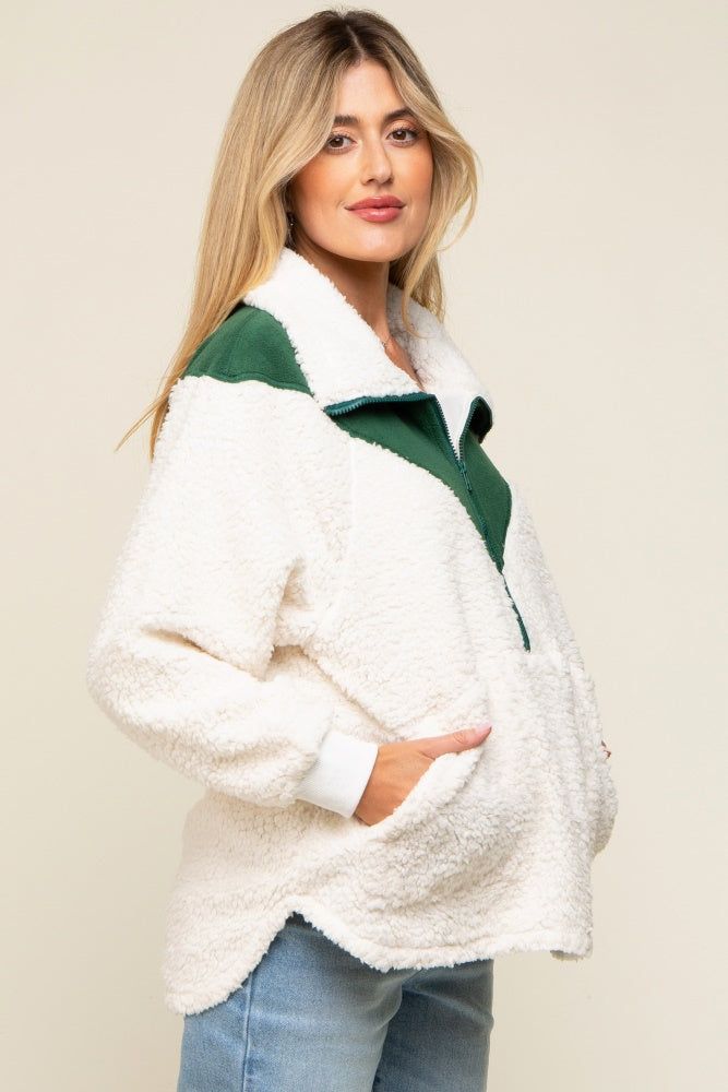 Forest Green Colorblock Half Zip Fleece Maternity Pullover sold by Pinkblush product image thumbnail 2