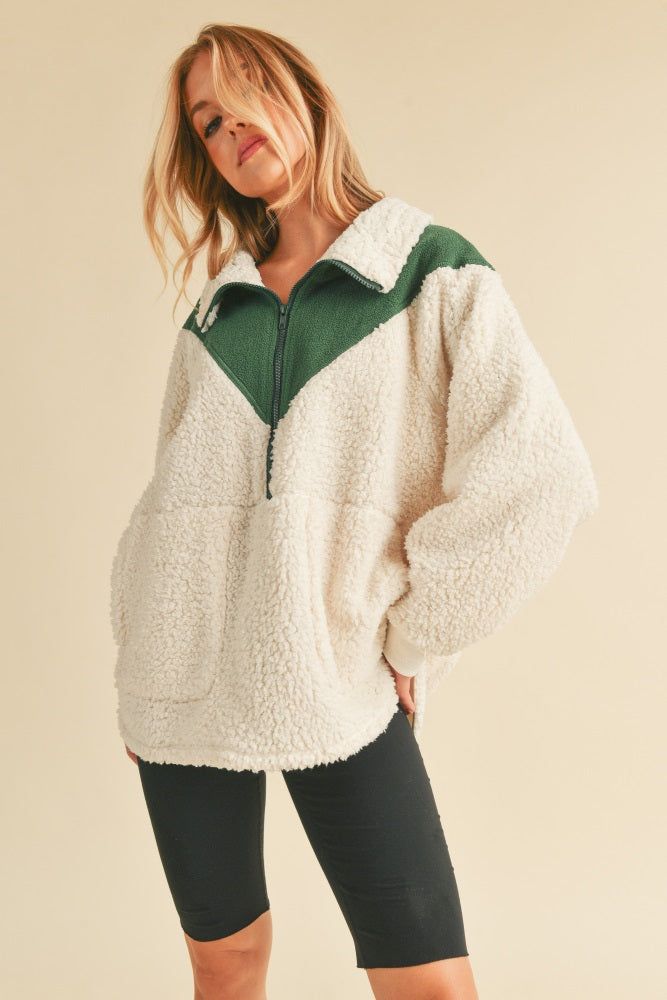 Forest Green Colorblock Half Zip Fleece Maternity Pullover sold by Pinkblush product image thumbnail 6