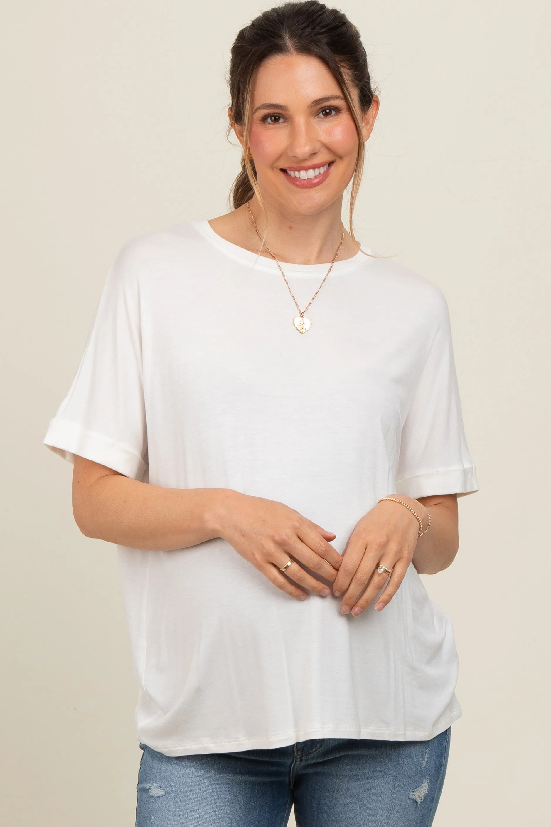 White Relaxed Fit Maternity T-Shirt sold by Pinkblush