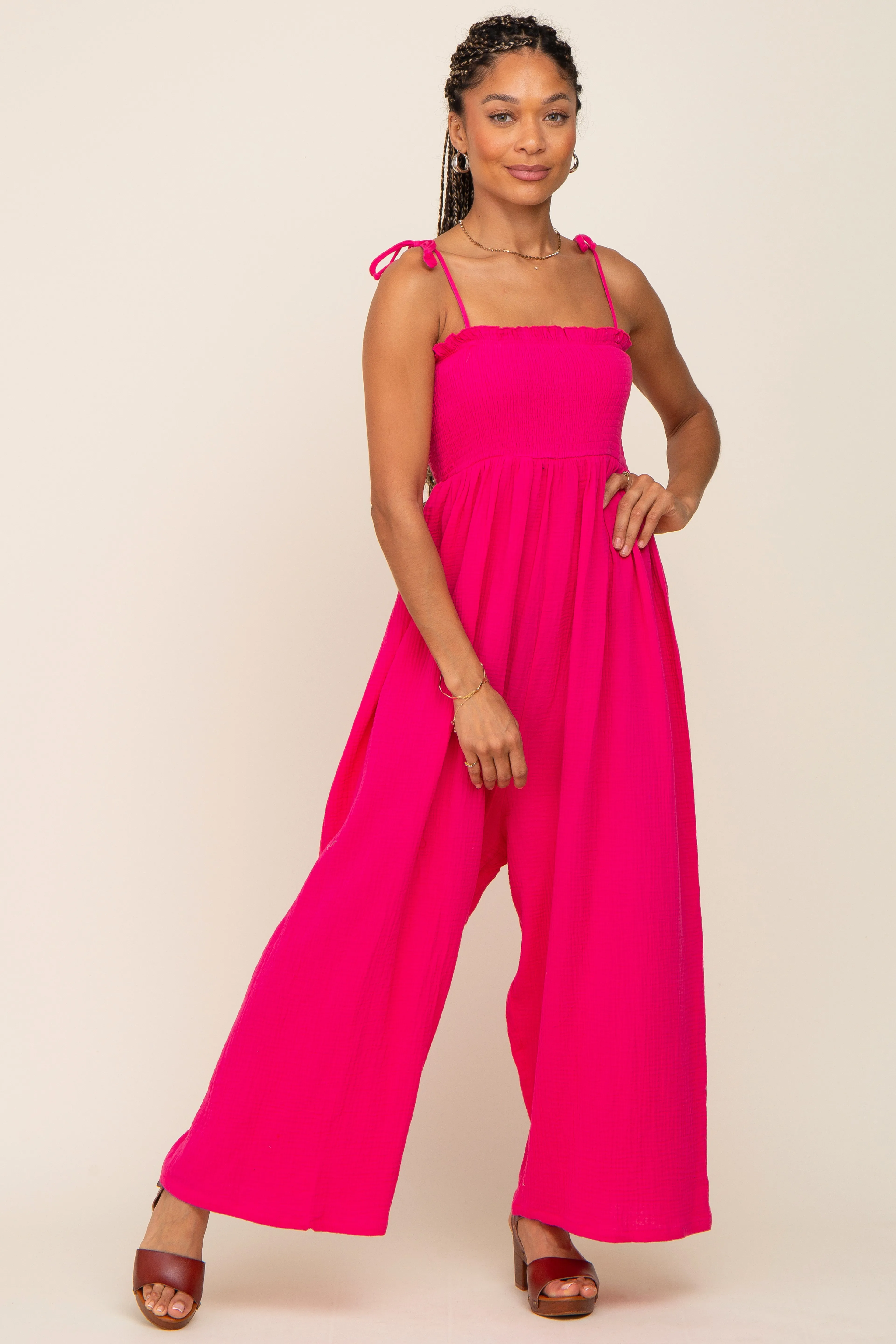 Fuchsia Sleeveless Cropped Jumpsuit sold by Pinkblush product image thumbnail 5