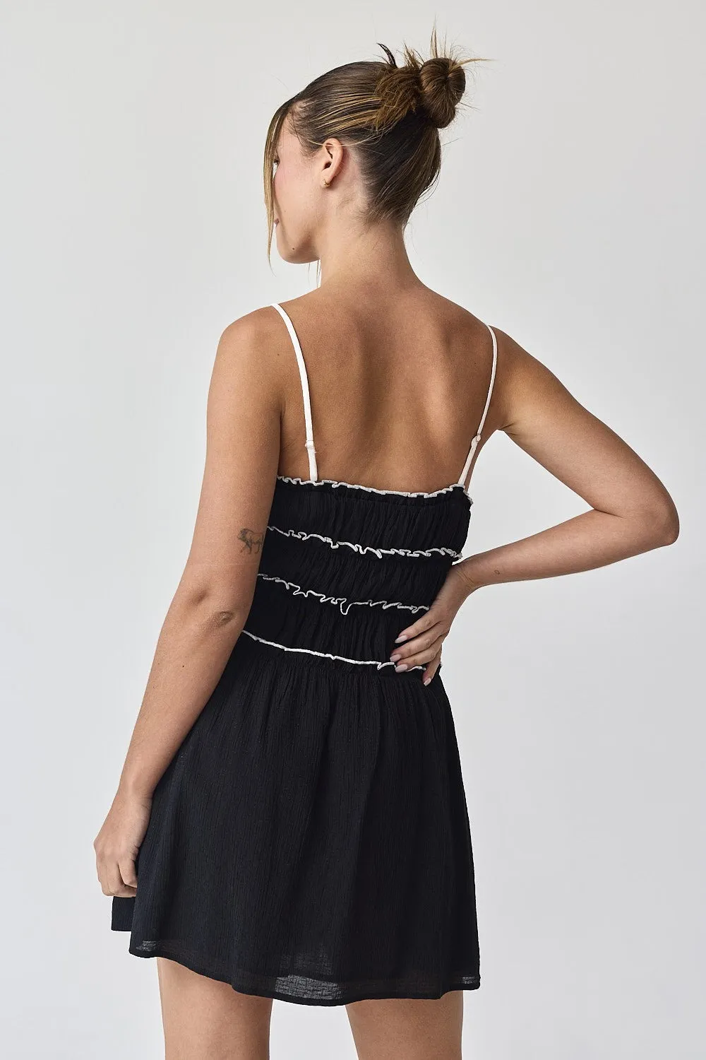 Black Contrast Tie-Front Ruffled Mini Dress sold by Pinkblush product image thumbnail 3