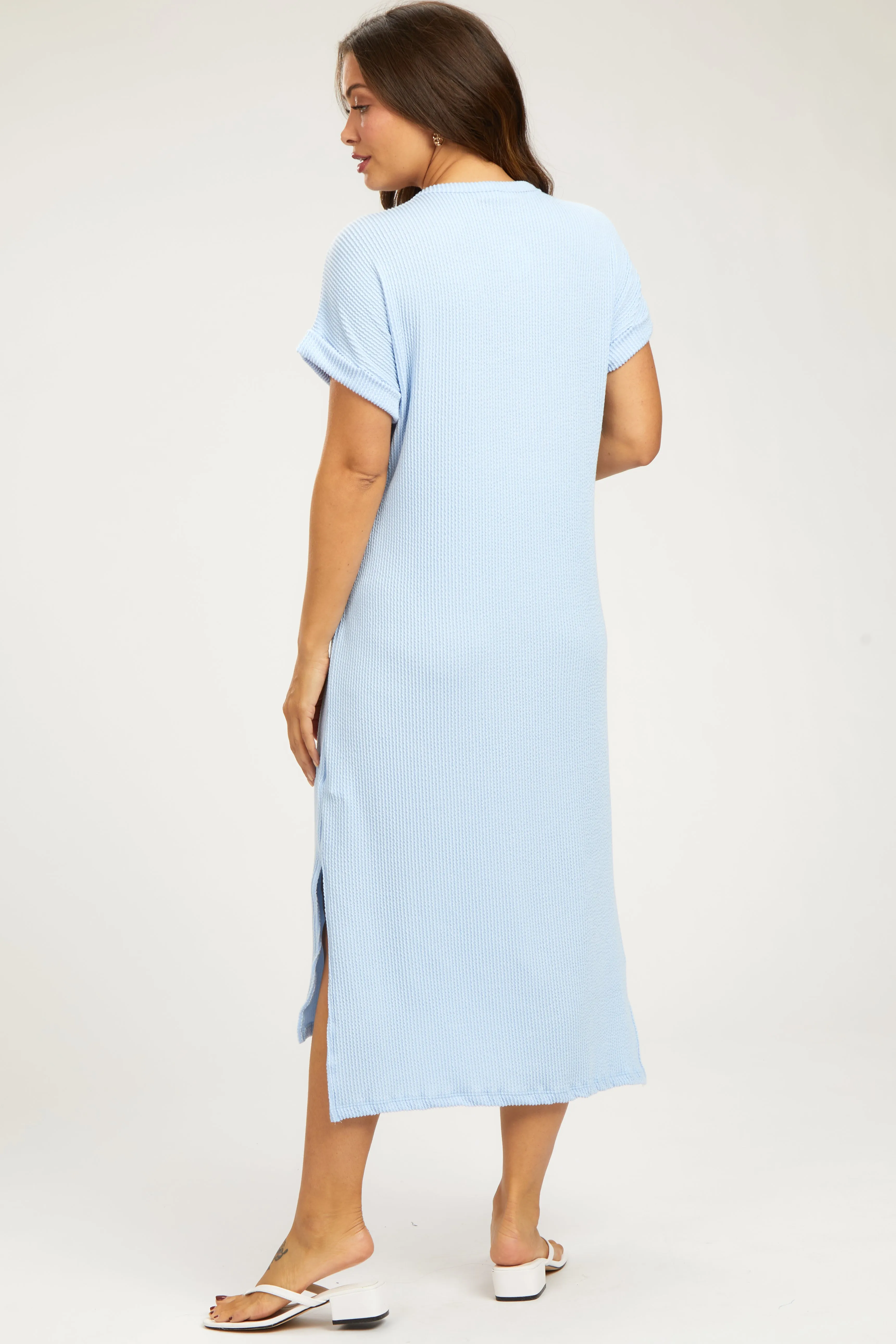 Light Blue Ribbed Short Sleeve Maternity Midi Dress sold by Pinkblush product image thumbnail 3