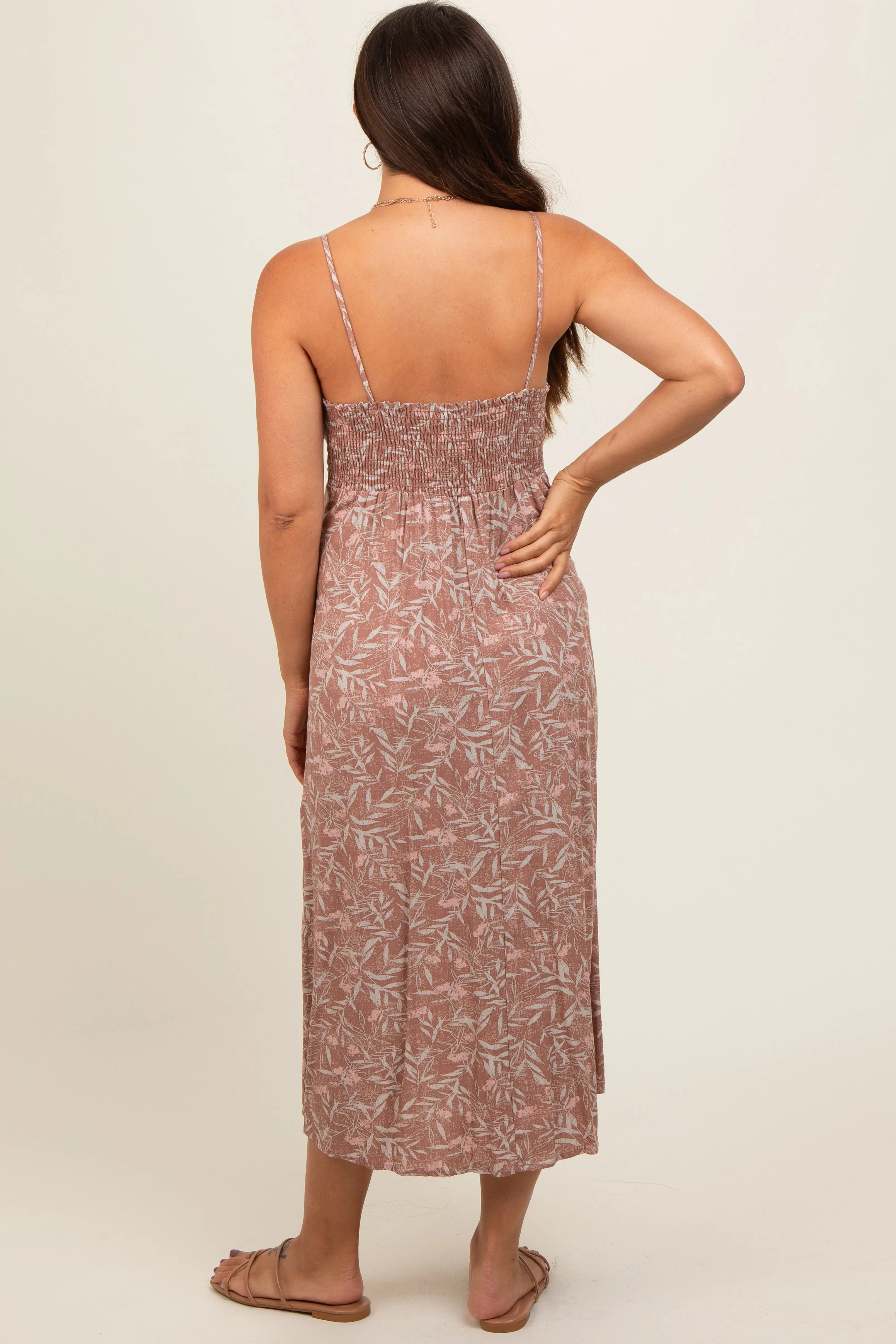 Mocha Floral V-Neck Side Slit Maternity Midi Dress sold by Pinkblush product image thumbnail 3