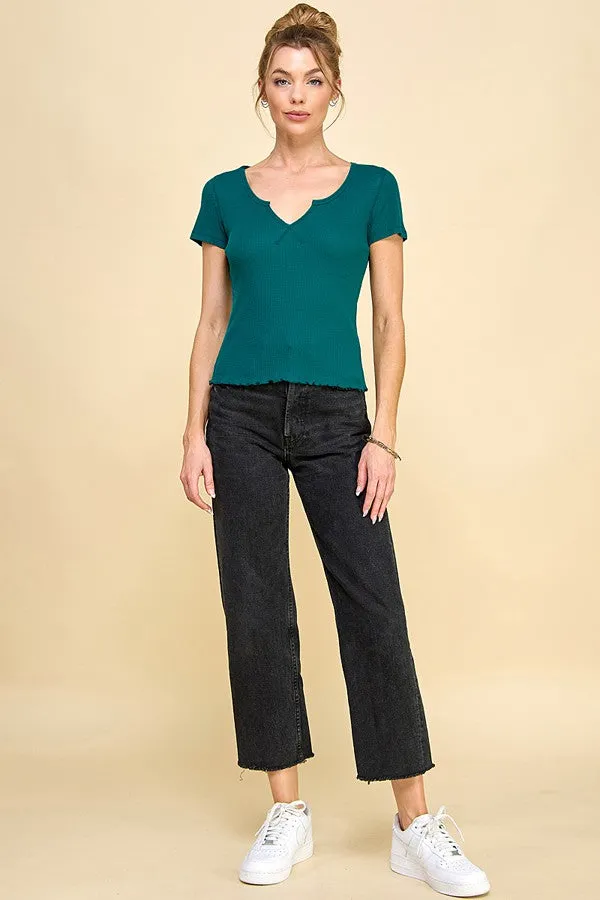 Hunter Green Thermal Tee With Front Notch sold by Pinkblush product image thumbnail 3