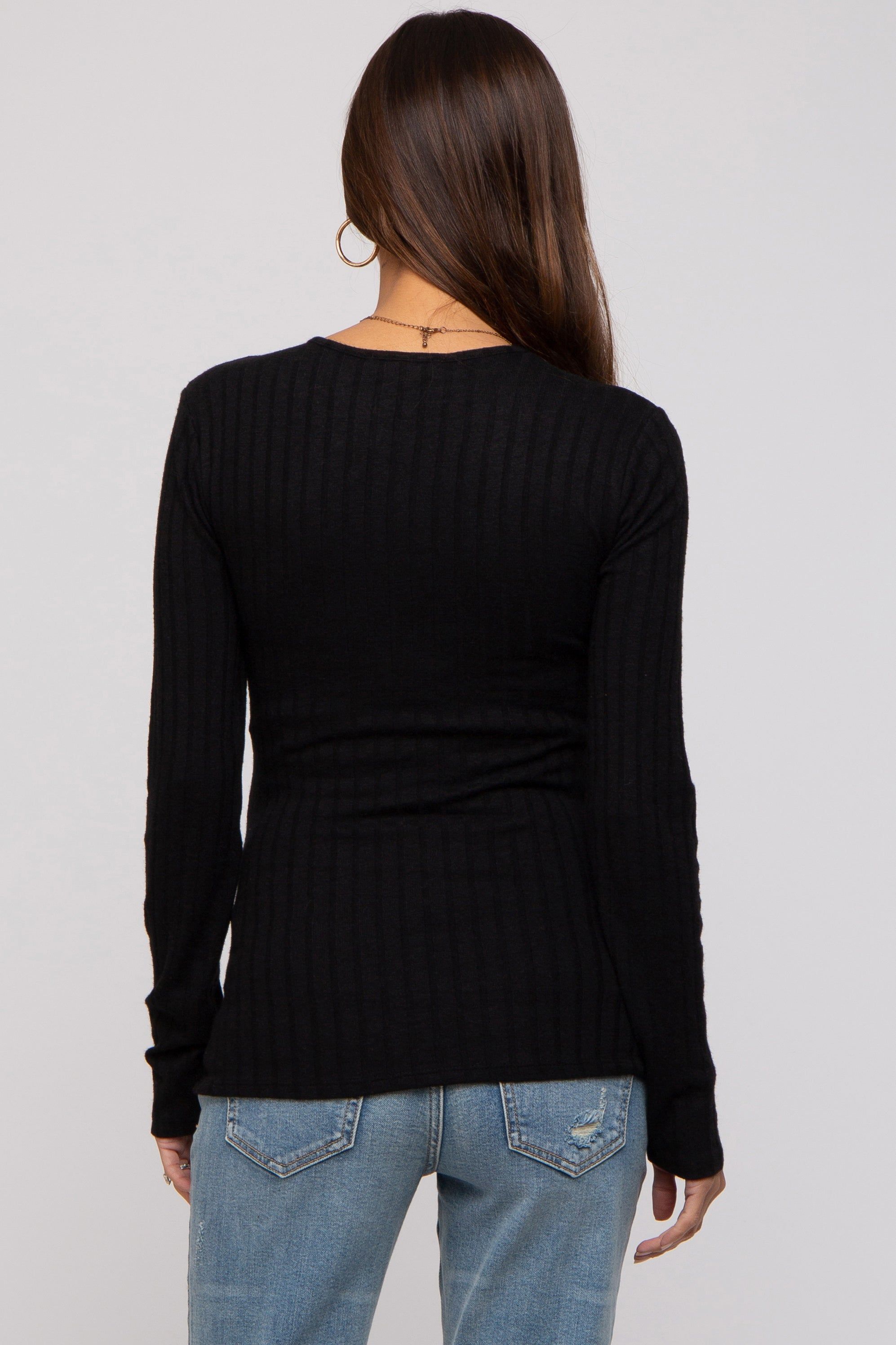 Black Ribbed Knit Button Long Sleeve Maternity Top sold by Pinkblush product image thumbnail 3