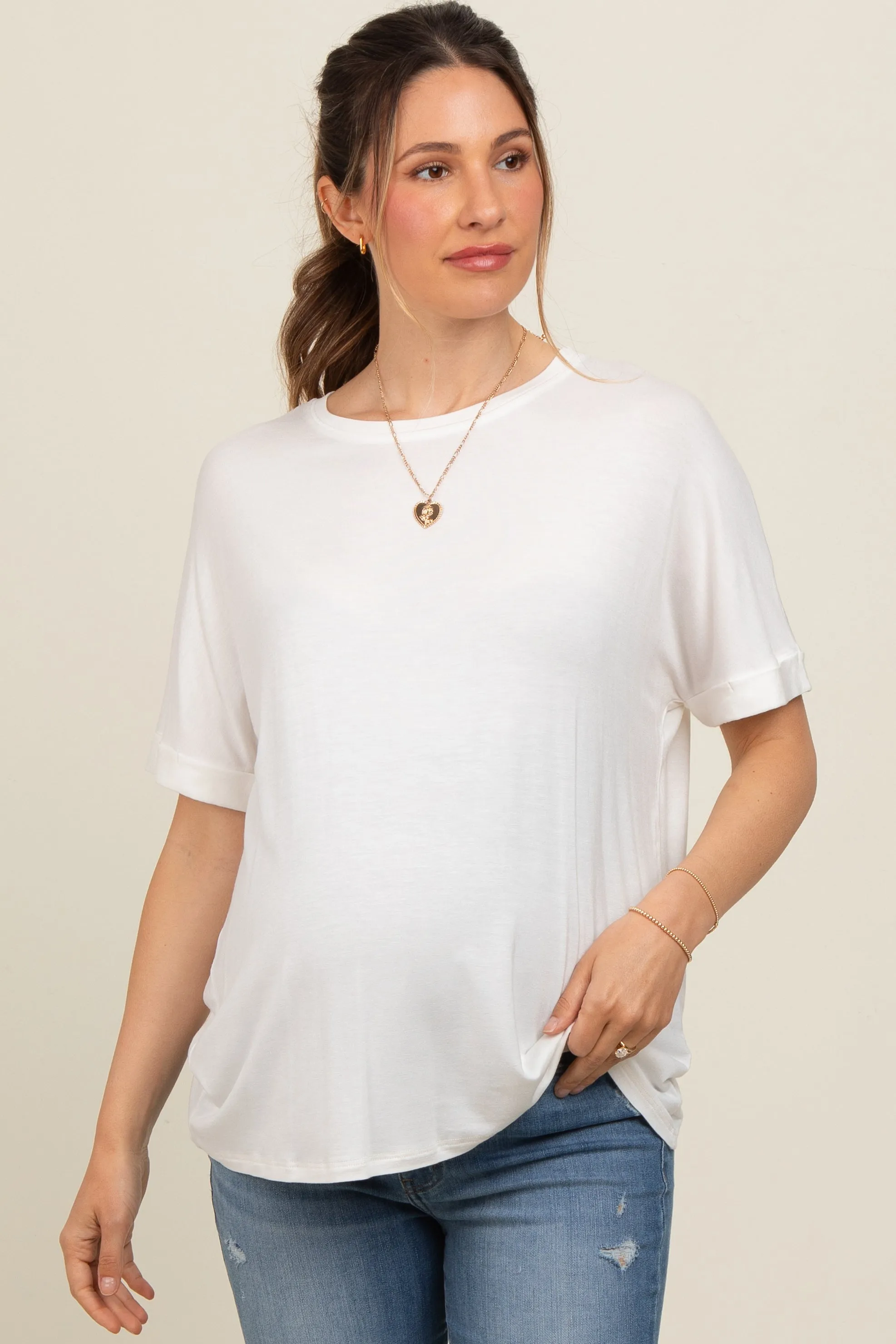 White Relaxed Fit Maternity T-Shirt sold by Pinkblush product image thumbnail 2