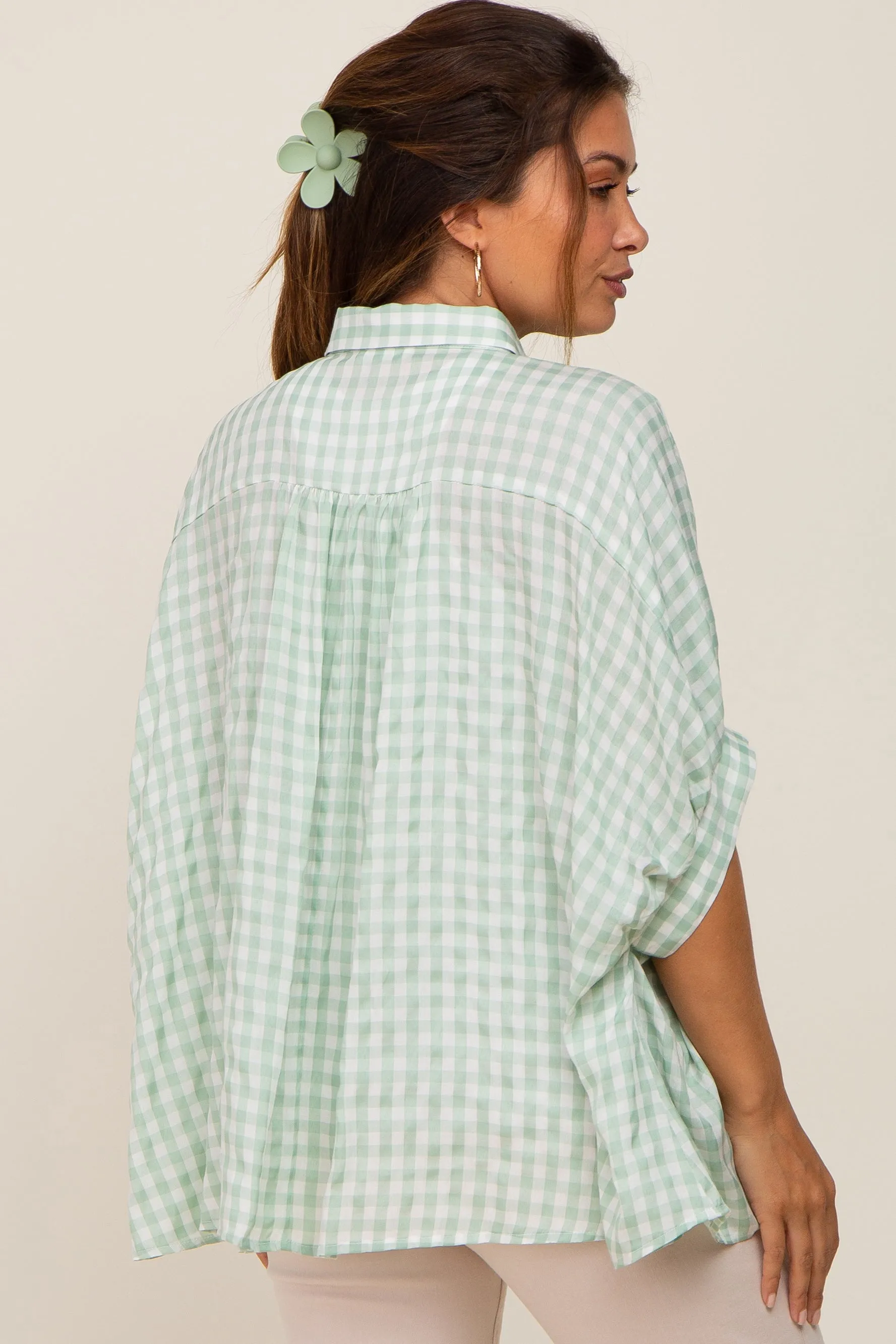 Mint Green Gingham Button Up Collared Boxy Maternity Top sold by Pinkblush product image thumbnail 3