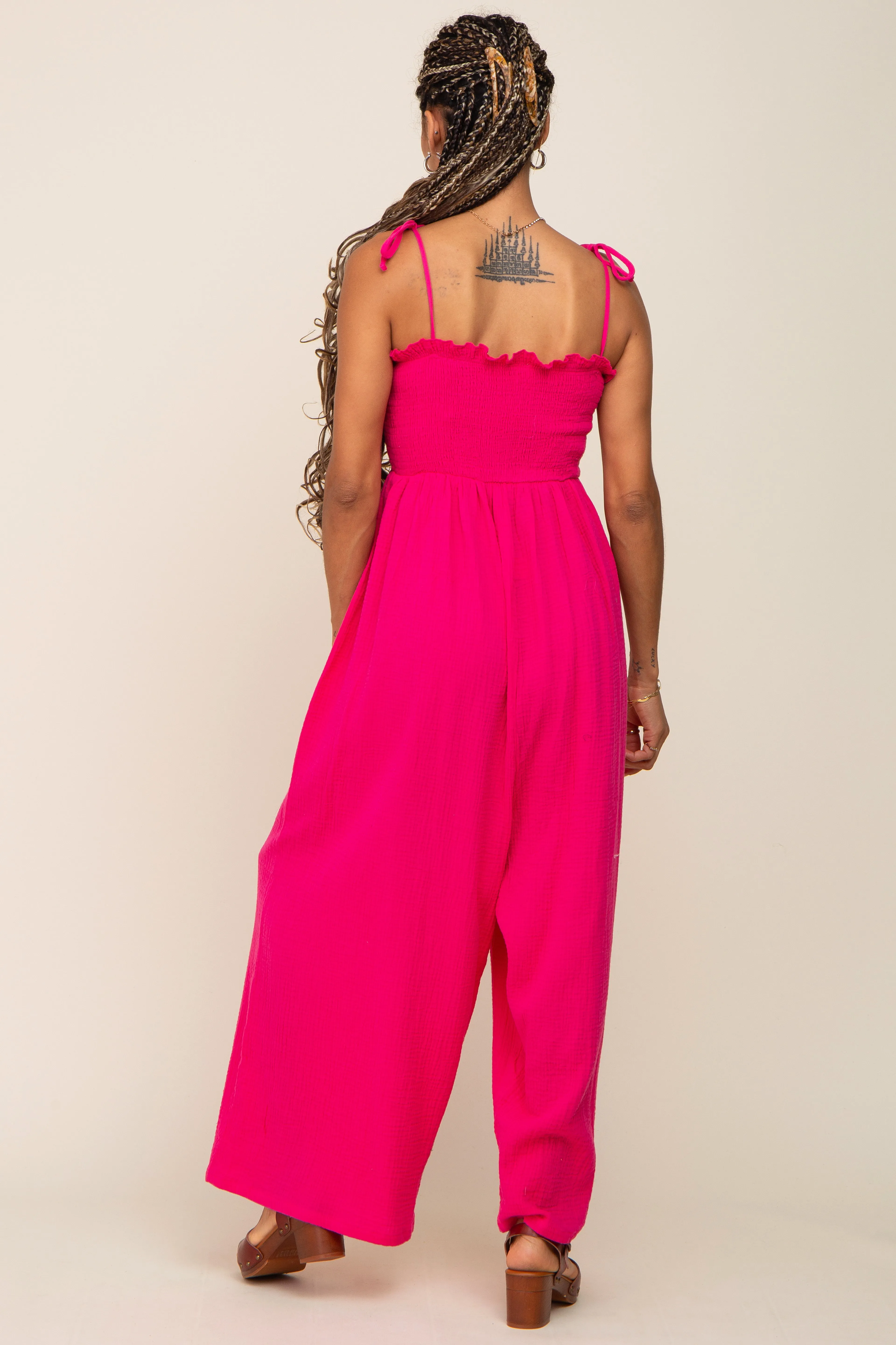 Fuchsia Sleeveless Cropped Jumpsuit sold by Pinkblush product image thumbnail 3