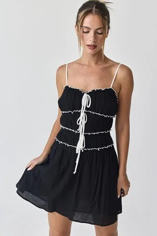 Black Contrast Tie-Front Ruffled Mini Dress sold by Pinkblush
