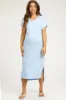 Light Blue Ribbed Short Sleeve Maternity Midi Dress sold by Pinkblush