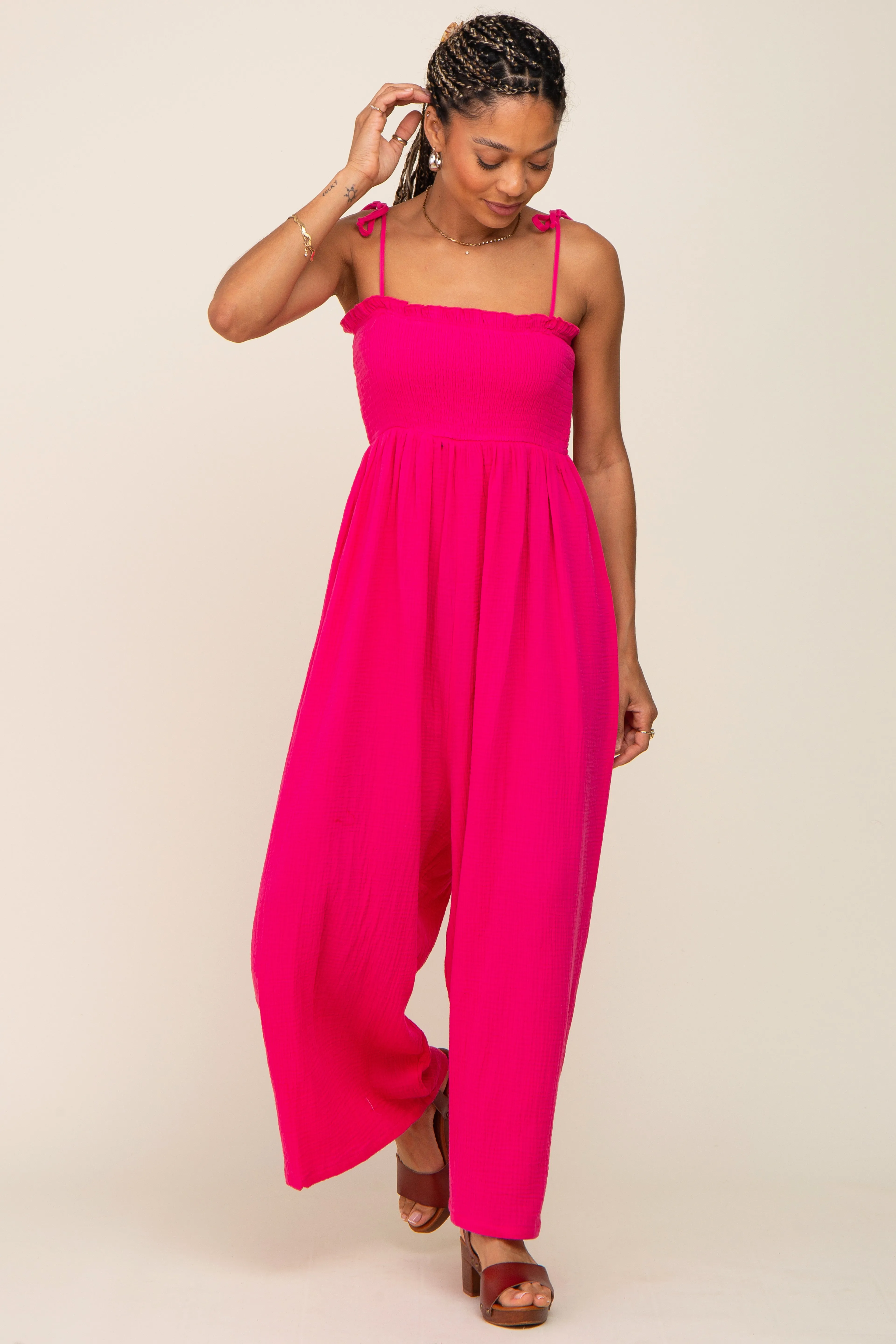 Fuchsia Sleeveless Cropped Jumpsuit sold by Pinkblush product image thumbnail 4