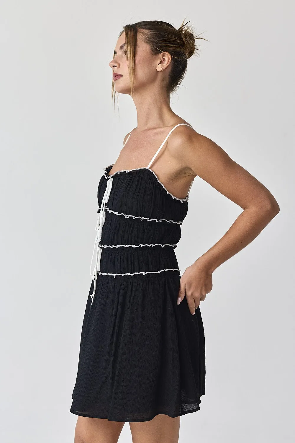 Black Contrast Tie-Front Ruffled Mini Dress sold by Pinkblush product image thumbnail 2