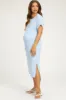 Light Blue Ribbed Short Sleeve Maternity Midi Dress sold by Pinkblush