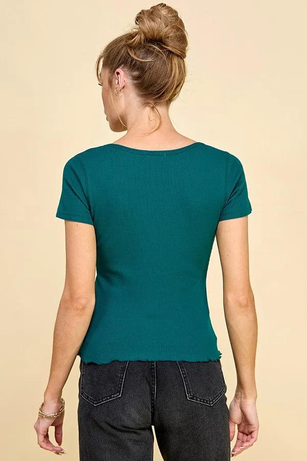 Hunter Green Thermal Tee With Front Notch sold by Pinkblush product image thumbnail 2