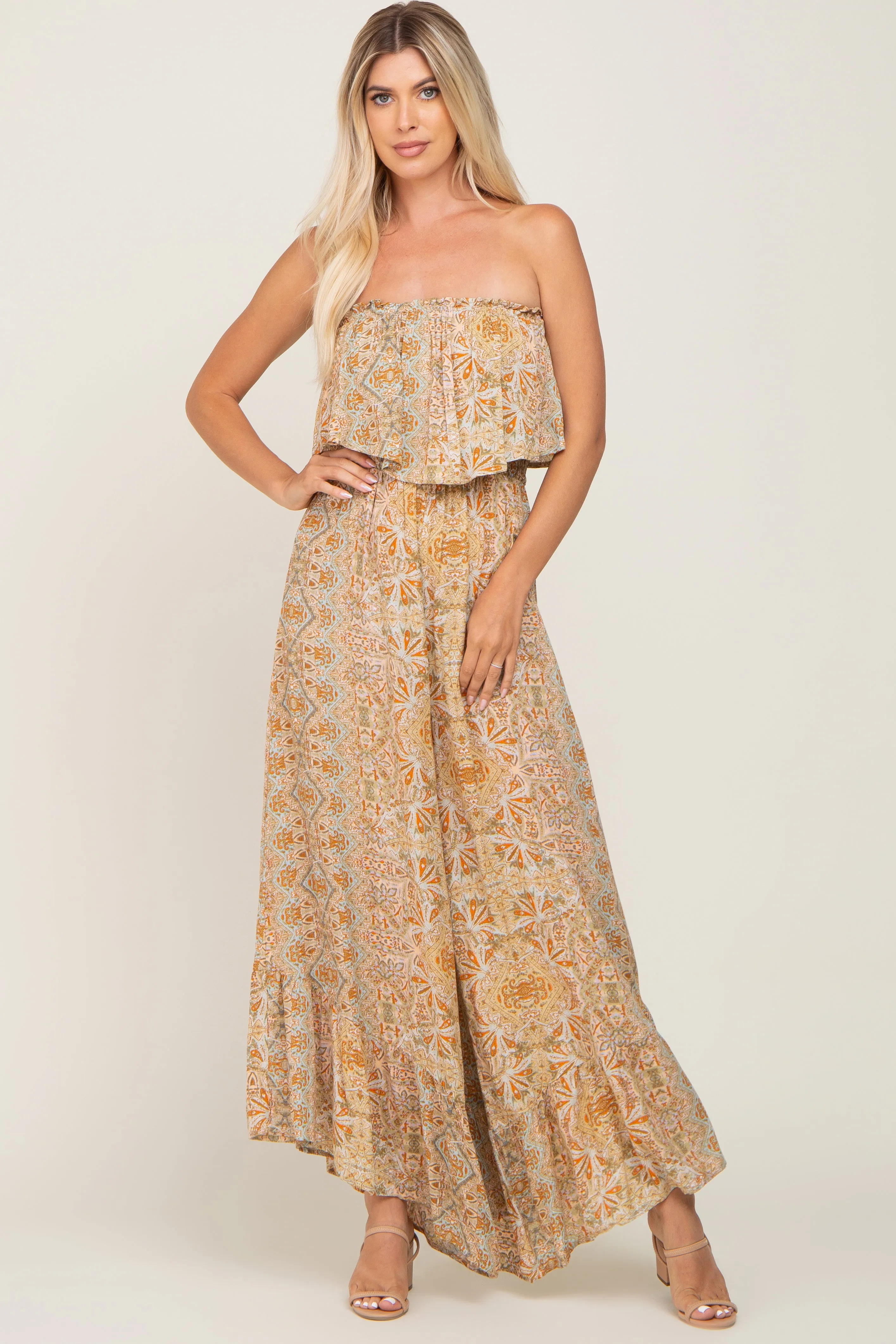 Taupe Floral Sleeveless Wide Leg Jumpsuit sold by Pinkblush product image thumbnail 5