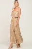 Taupe Floral Sleeveless Wide Leg Jumpsuit sold by Pinkblush