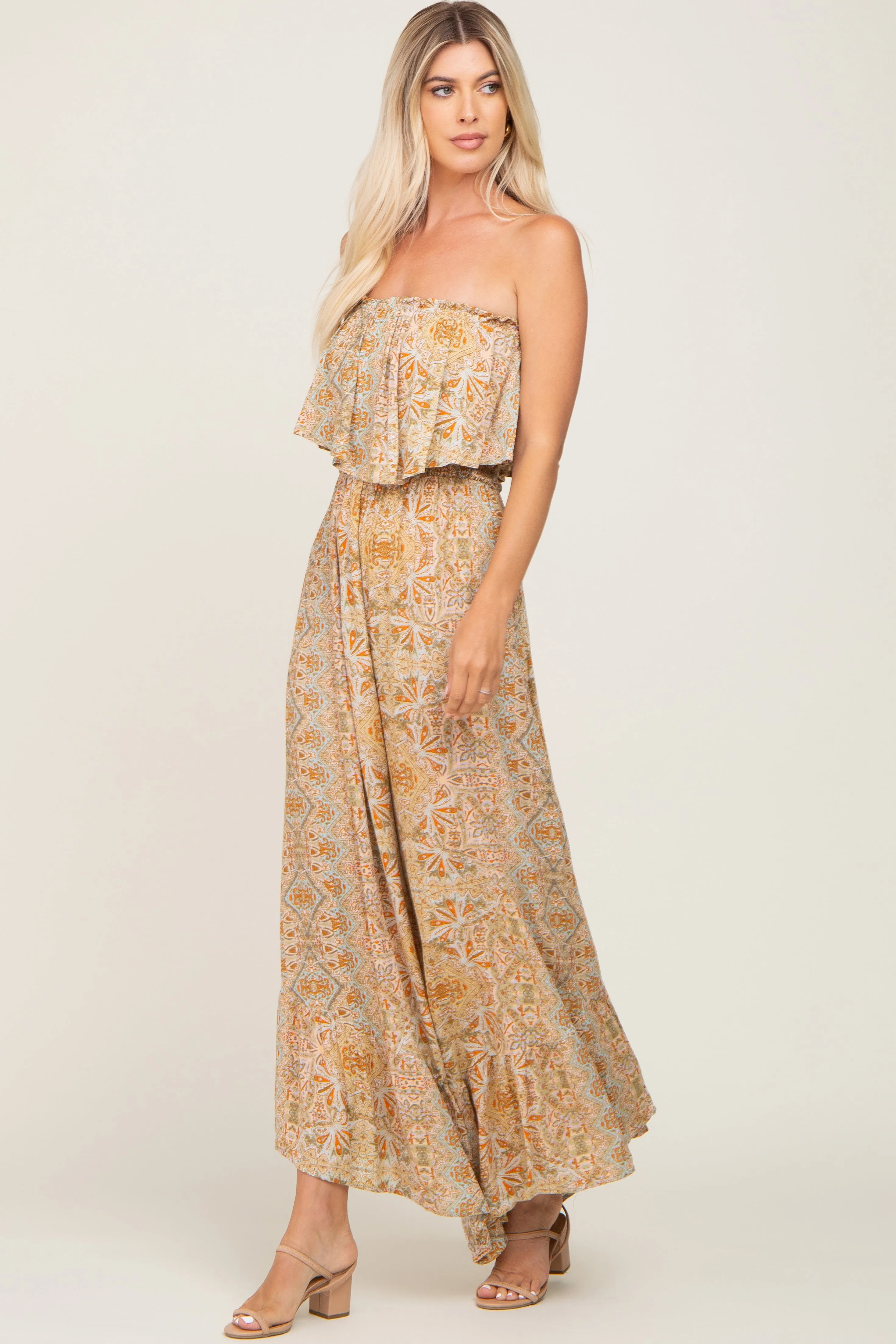 Taupe Floral Sleeveless Wide Leg Jumpsuit sold by Pinkblush product image thumbnail 2