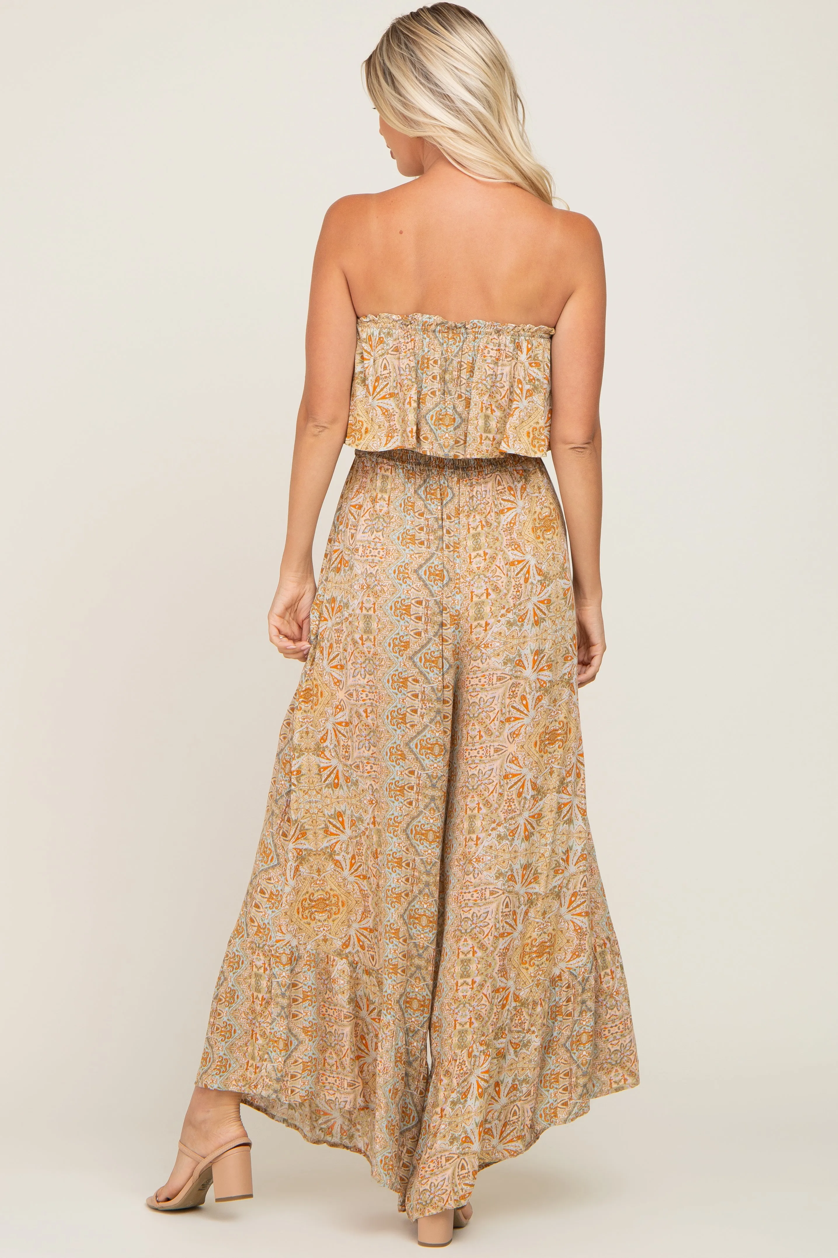 Taupe Floral Sleeveless Wide Leg Jumpsuit sold by Pinkblush product image thumbnail 3