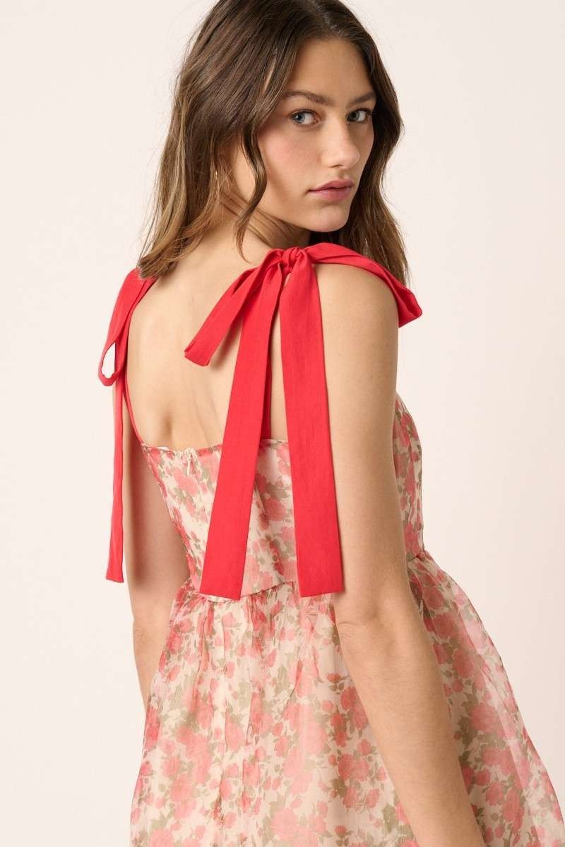 Red Flower Print Organza Mini Dress sold by Pinkblush product image thumbnail 3