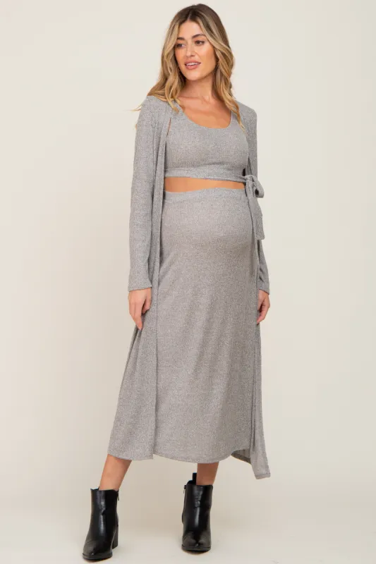 Olive Heather 3-Piece Skirt and Cardigan Maternity Set sold by Pinkblush