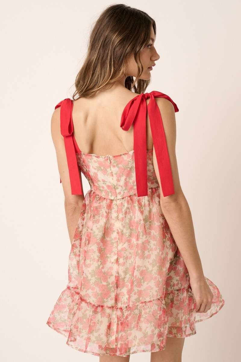 Red Flower Print Organza Mini Dress sold by Pinkblush product image thumbnail 2