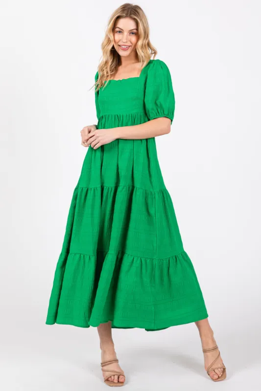 Green Textured Tiered Midi Dress sold by Pinkblush