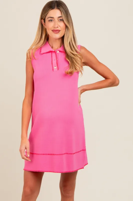 Pink Contrast Stitch Maternity Polo Dress sold by Pinkblush