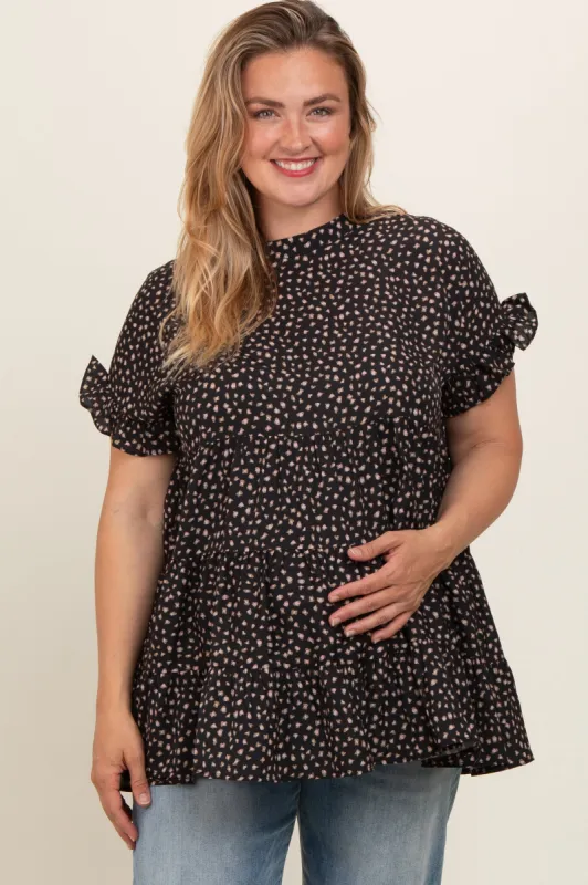 Black Animal Print Tiered Plus Maternity Top sold by Pinkblush