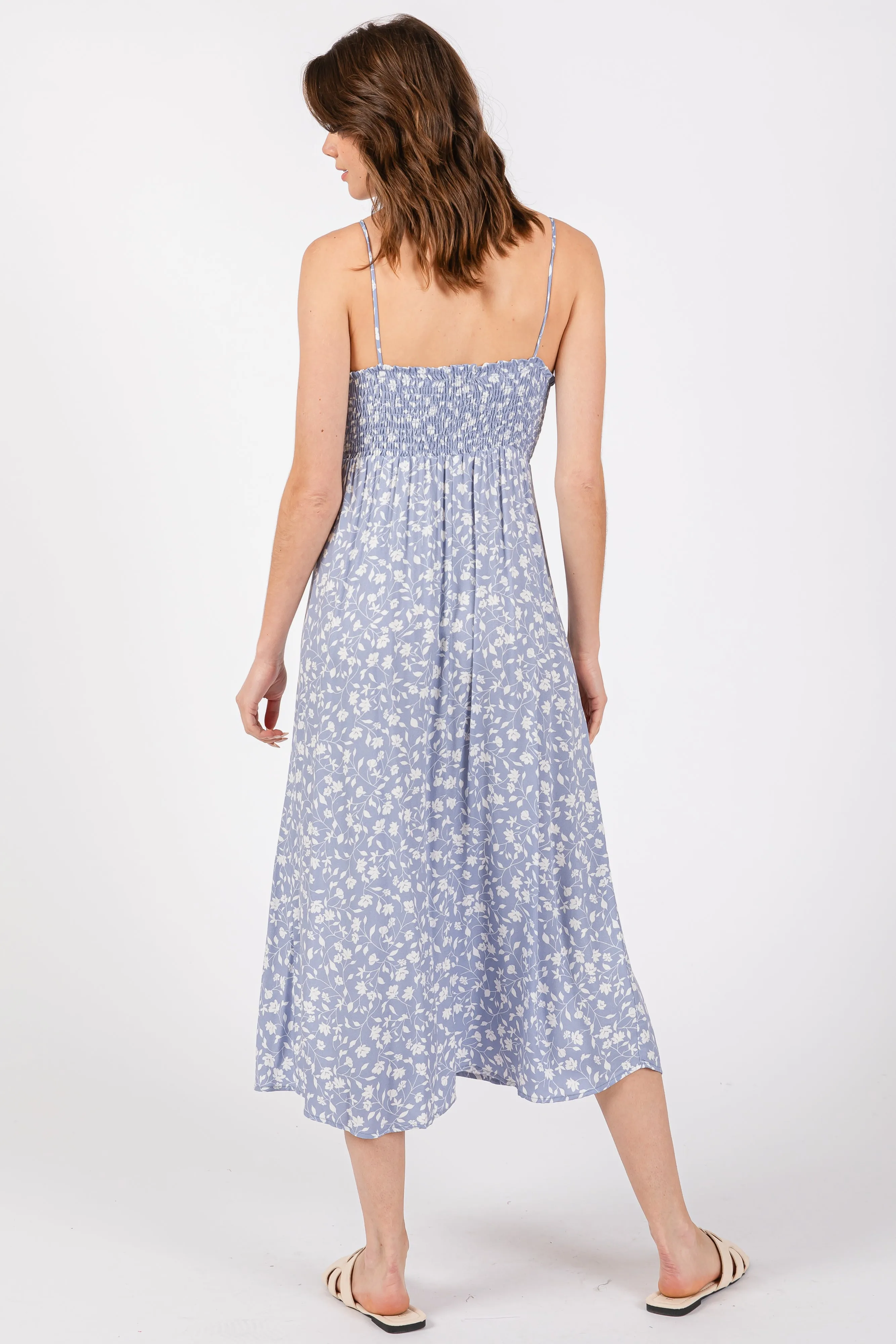 Light Blue Floral Side Slit Midi Dress sold by Pinkblush product image thumbnail 3