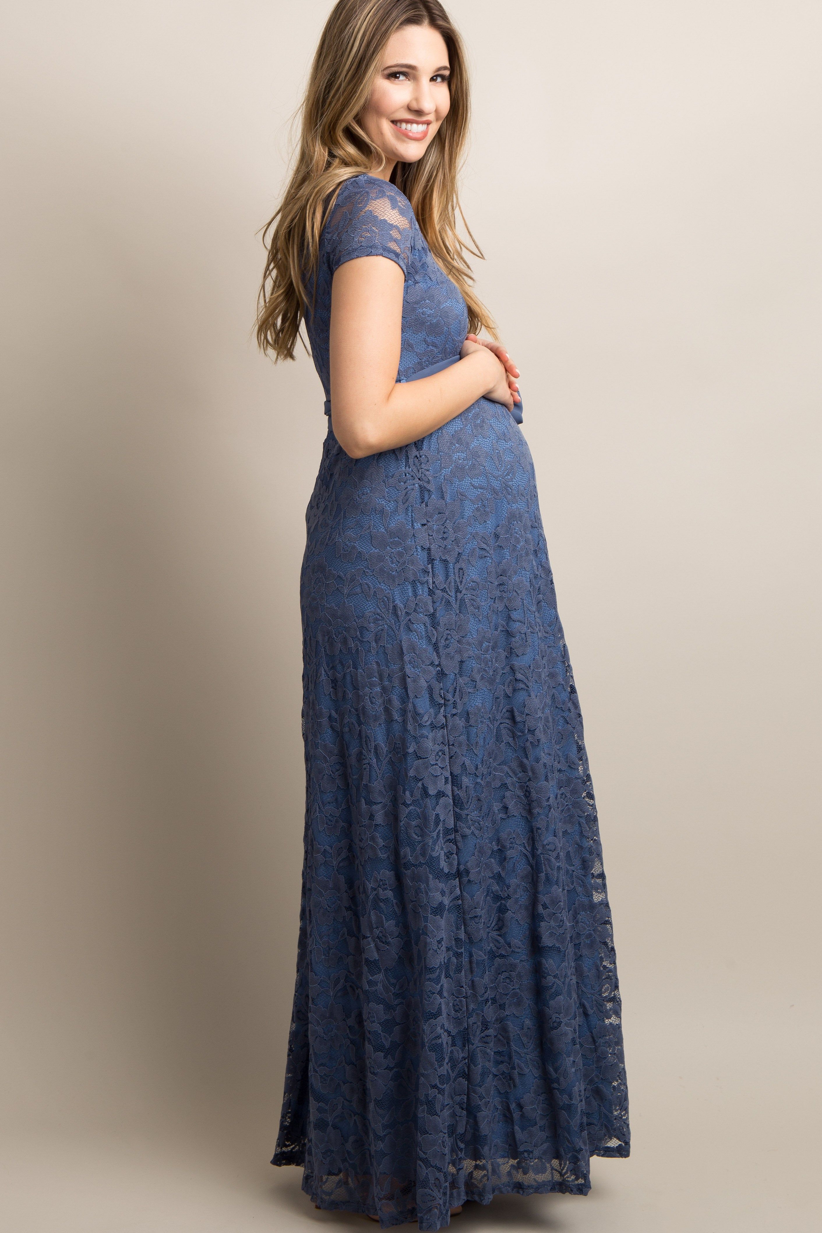 Blue Lace Sash Tie Maternity Gown sold by Pinkblush product image thumbnail 2