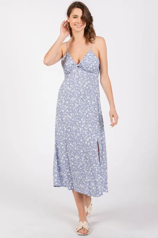 Light Blue Floral Side Slit Midi Dress sold by Pinkblush