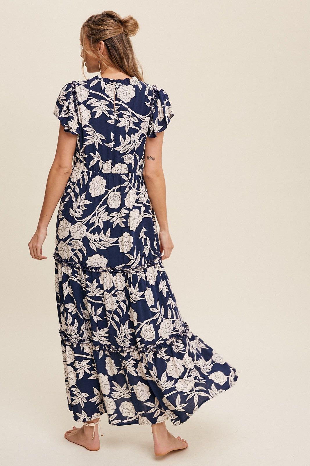 Navy Floral Tiered Ruffle Accent Maxi Dress sold by Pinkblush product image thumbnail 3