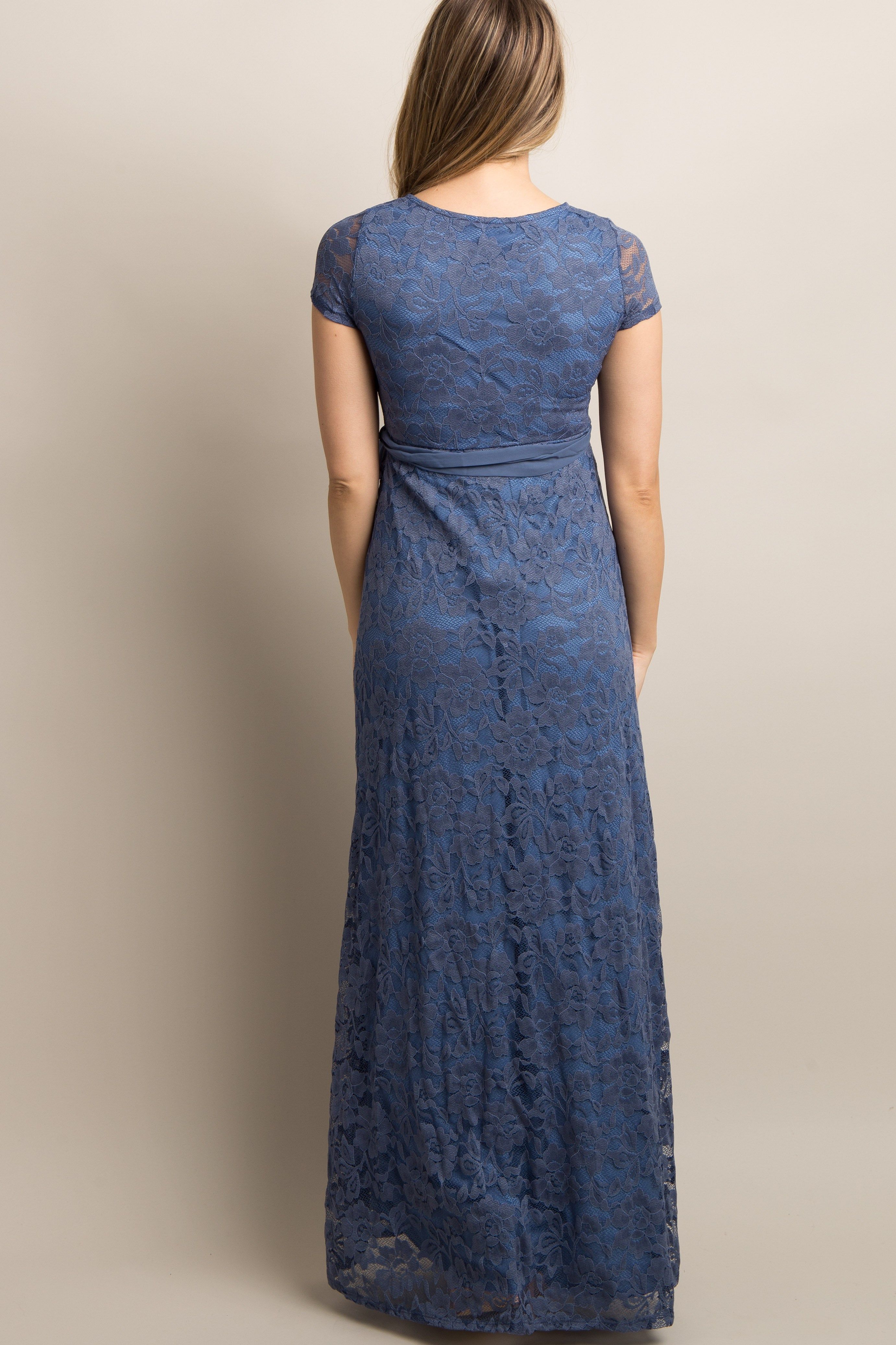 Blue Lace Sash Tie Maternity Gown sold by Pinkblush product image thumbnail 3