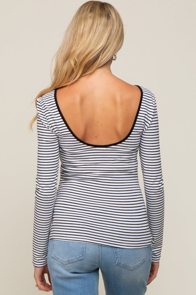 Ivory Striped Long Sleeve Scoop Back Maternity Top sold by Pinkblush product image thumbnail 3