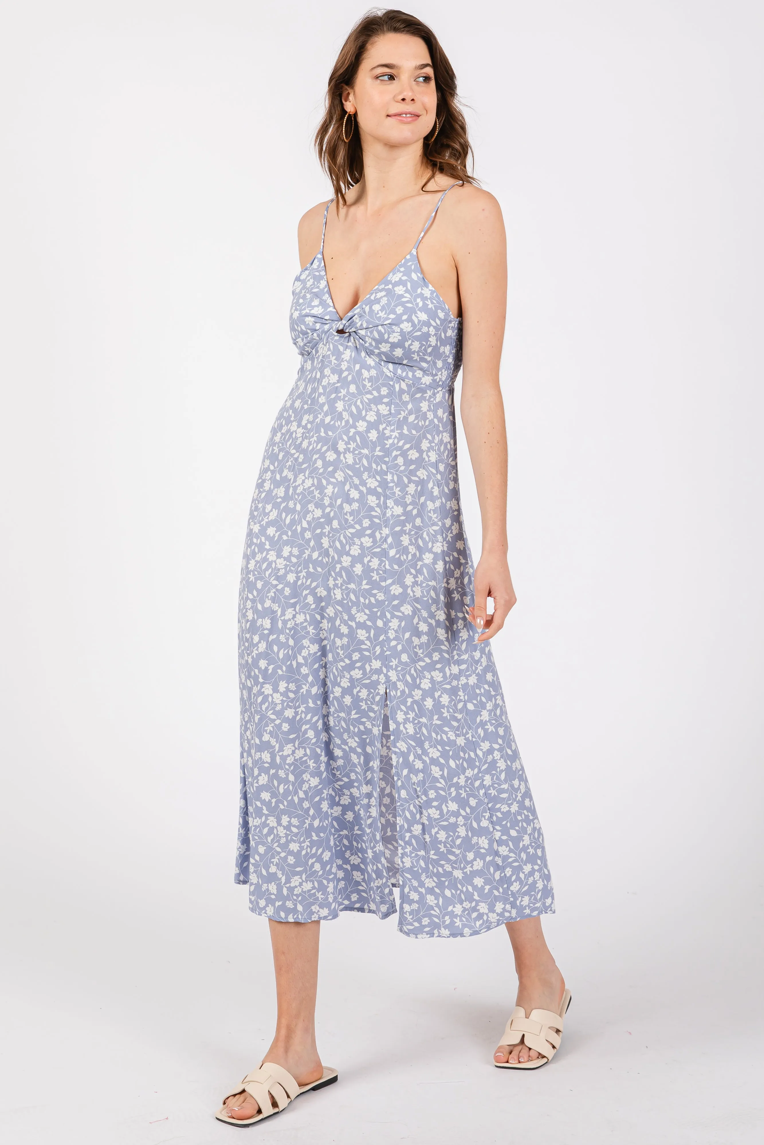 Light Blue Floral Side Slit Midi Dress sold by Pinkblush product image thumbnail 2