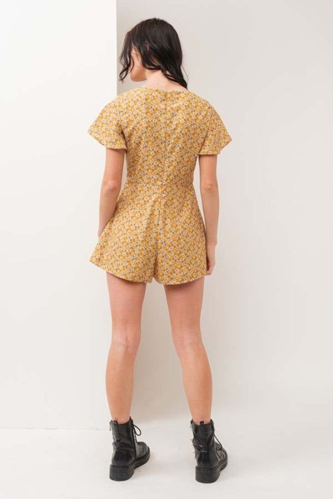 Mustard Floral Print V Neck Romper sold by Pinkblush product image thumbnail 5