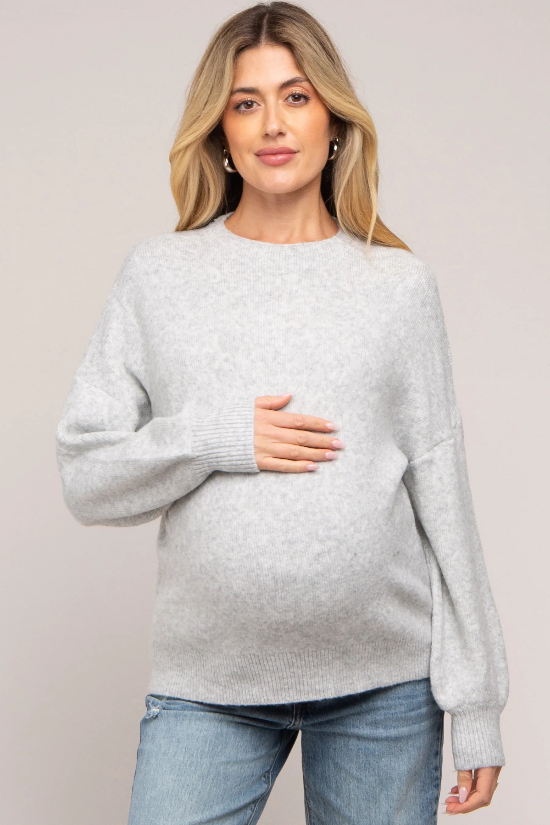 Silver Bubble Sleeve Maternity Sweater sold by Pinkblush