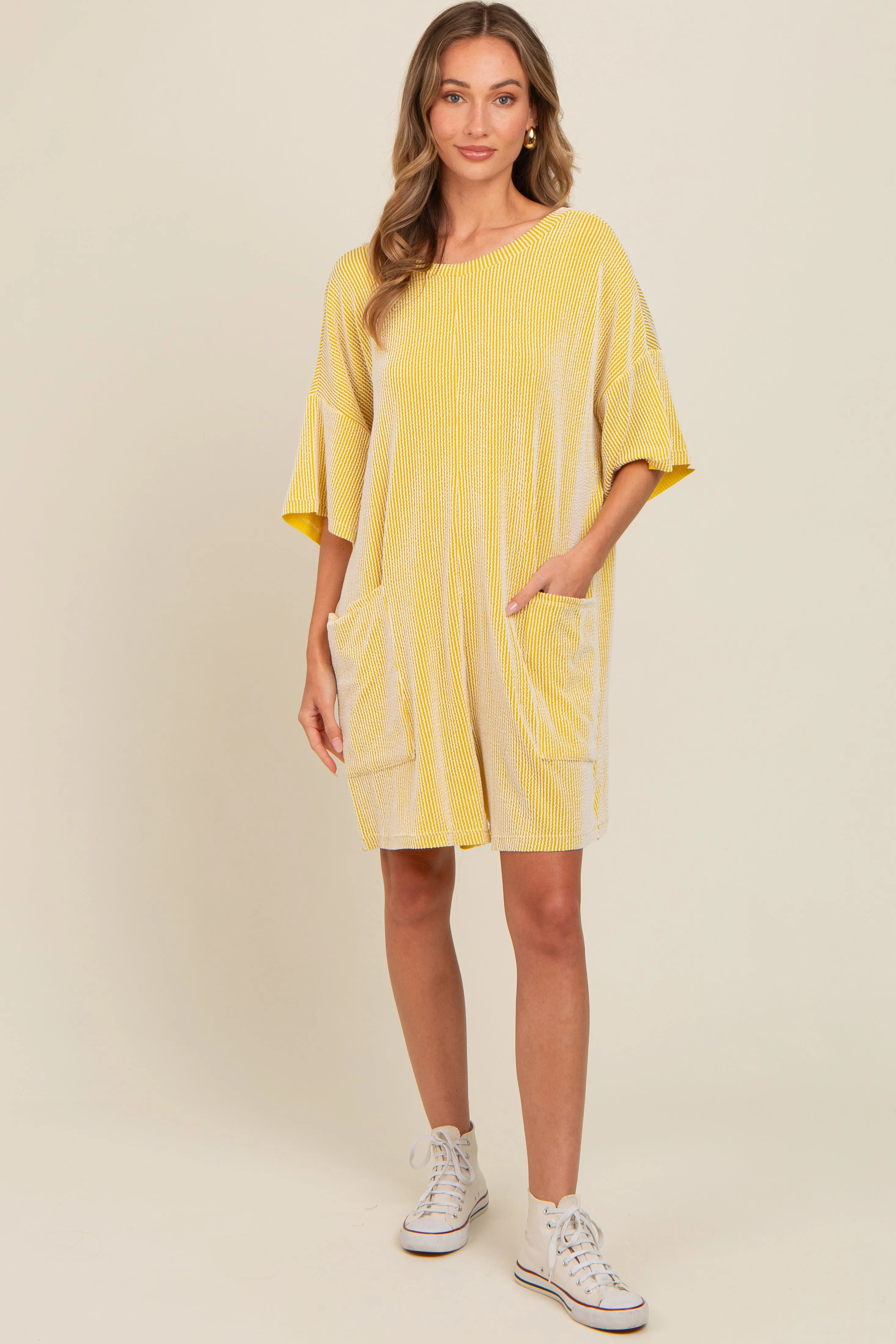 Lime Ribbed V-Back Romper sold by Pinkblush