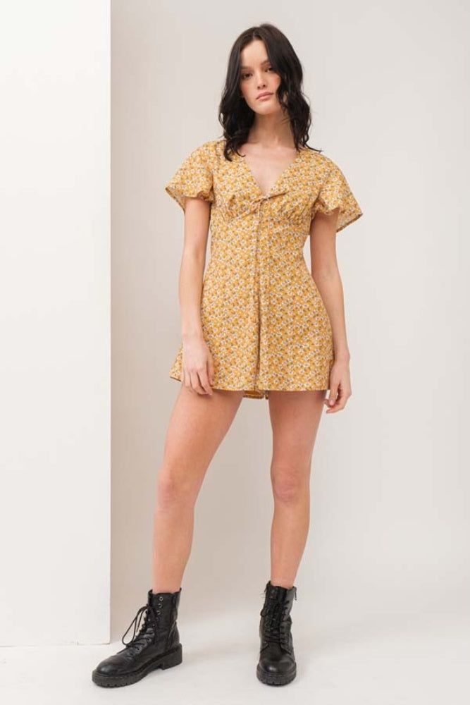 Mustard Floral Print V Neck Romper sold by Pinkblush product image thumbnail 3