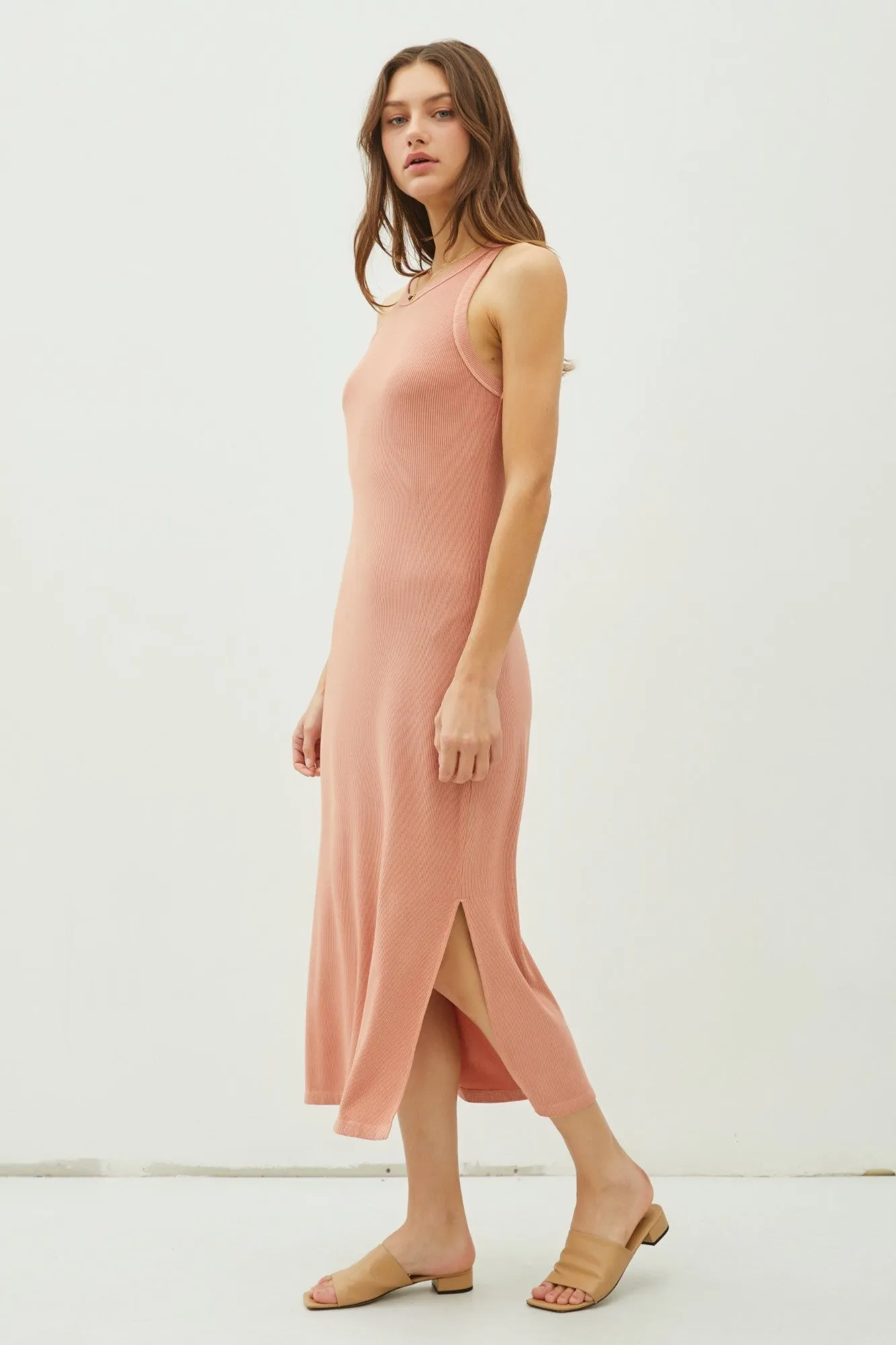 Rust Ribbed Knit Side Slit Sleeveless Dress sold by Pinkblush product image thumbnail 2