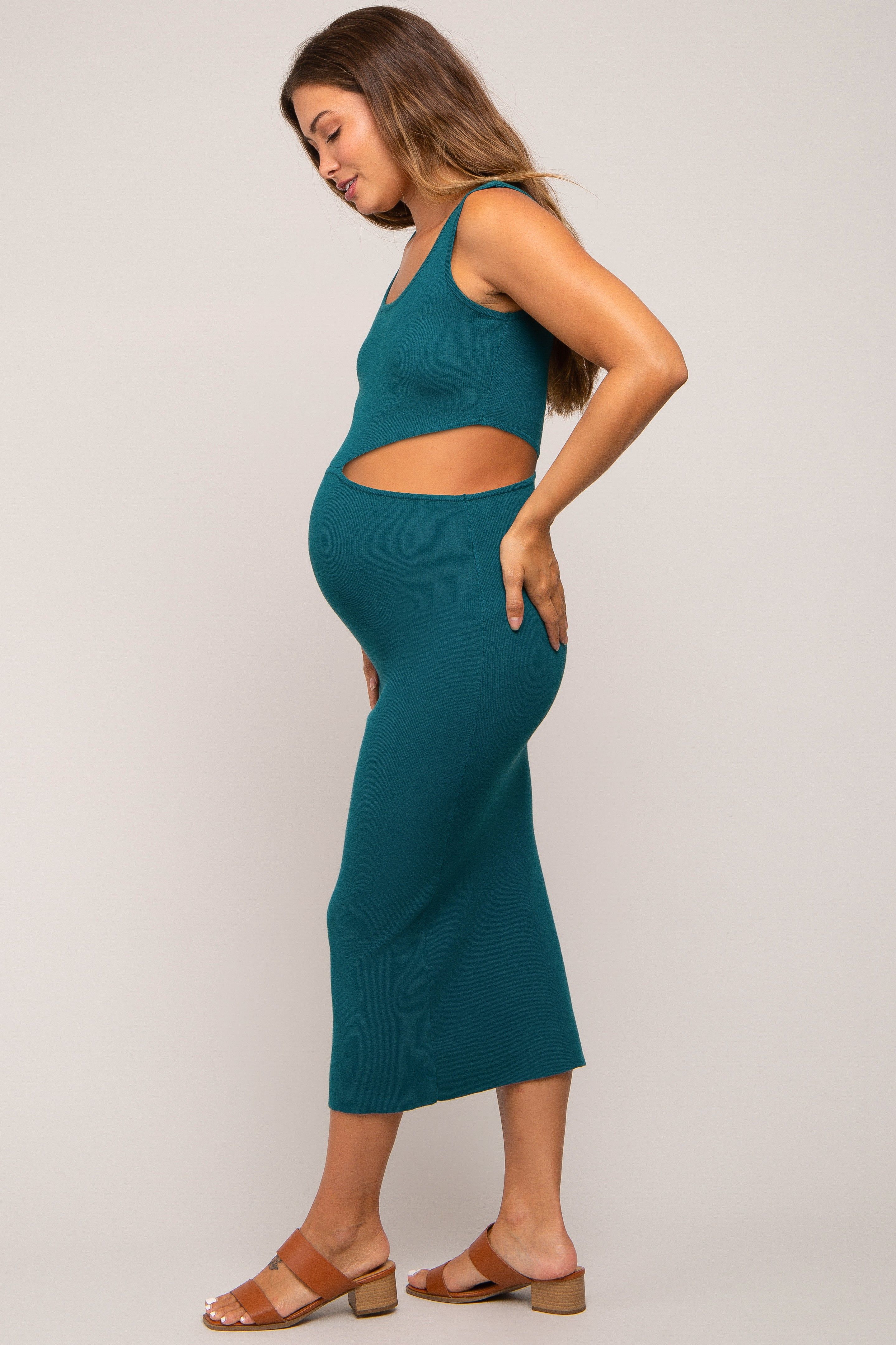 Emerald Sleeveless Side Cutout Maternity Midi Dress sold by Pinkblush product image thumbnail 2