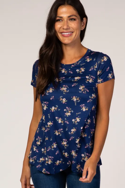 Navy Floral Layered Wrap Front Nursing Top sold by Pinkblush