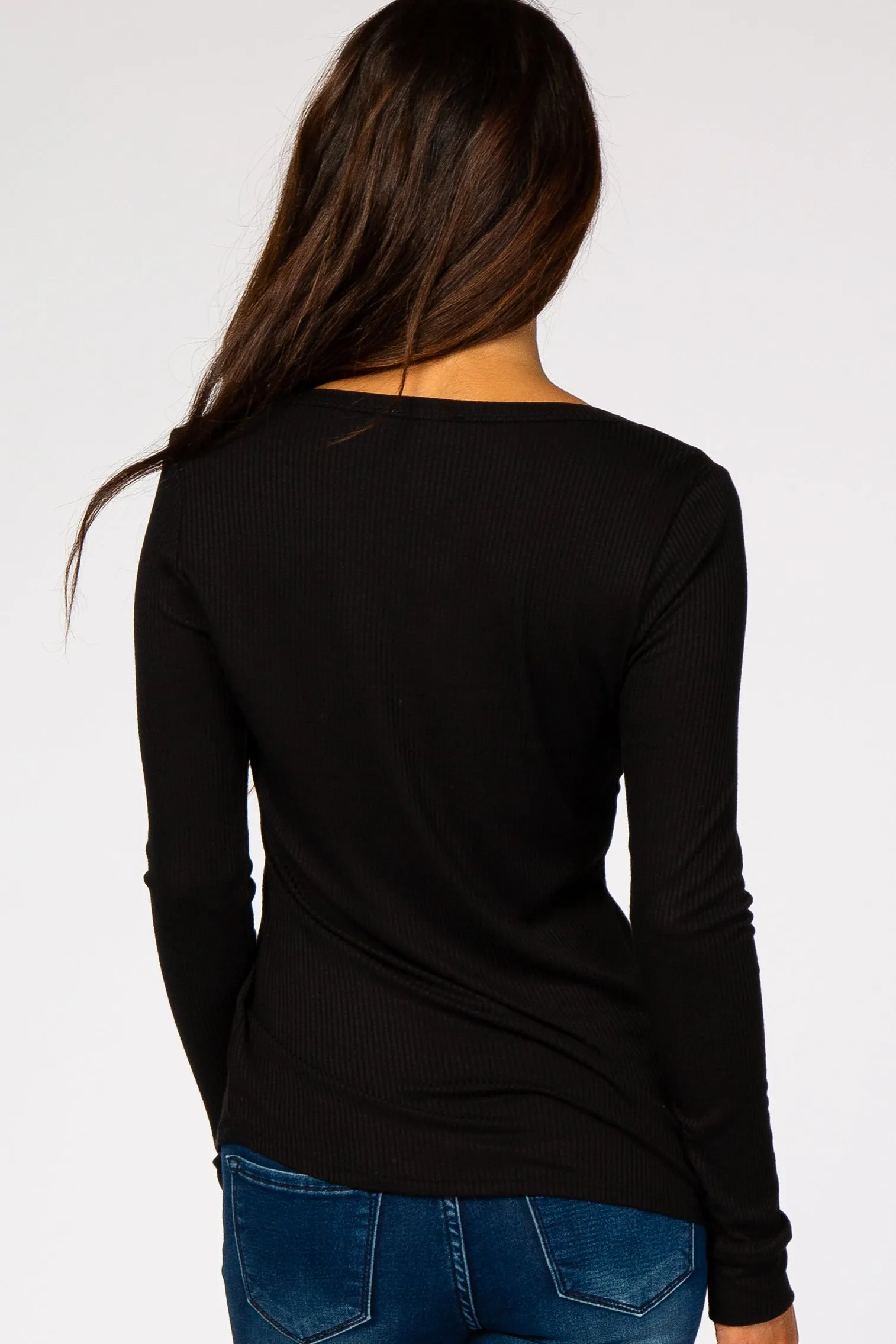 Black Ribbed Button Front Top sold by Pinkblush product image thumbnail 3