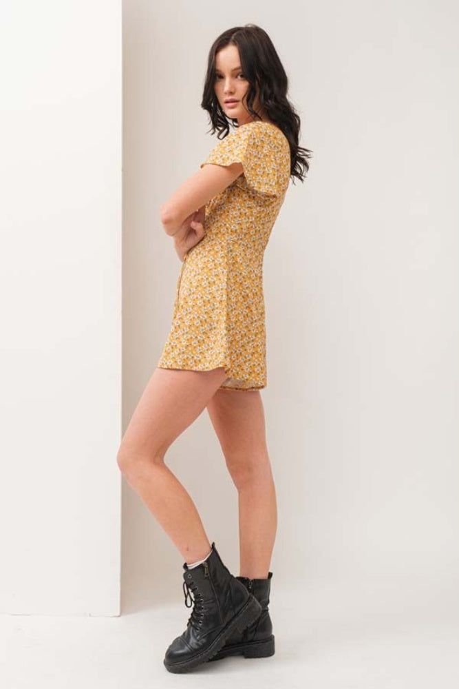 Mustard Floral Print V Neck Romper sold by Pinkblush product image thumbnail 4