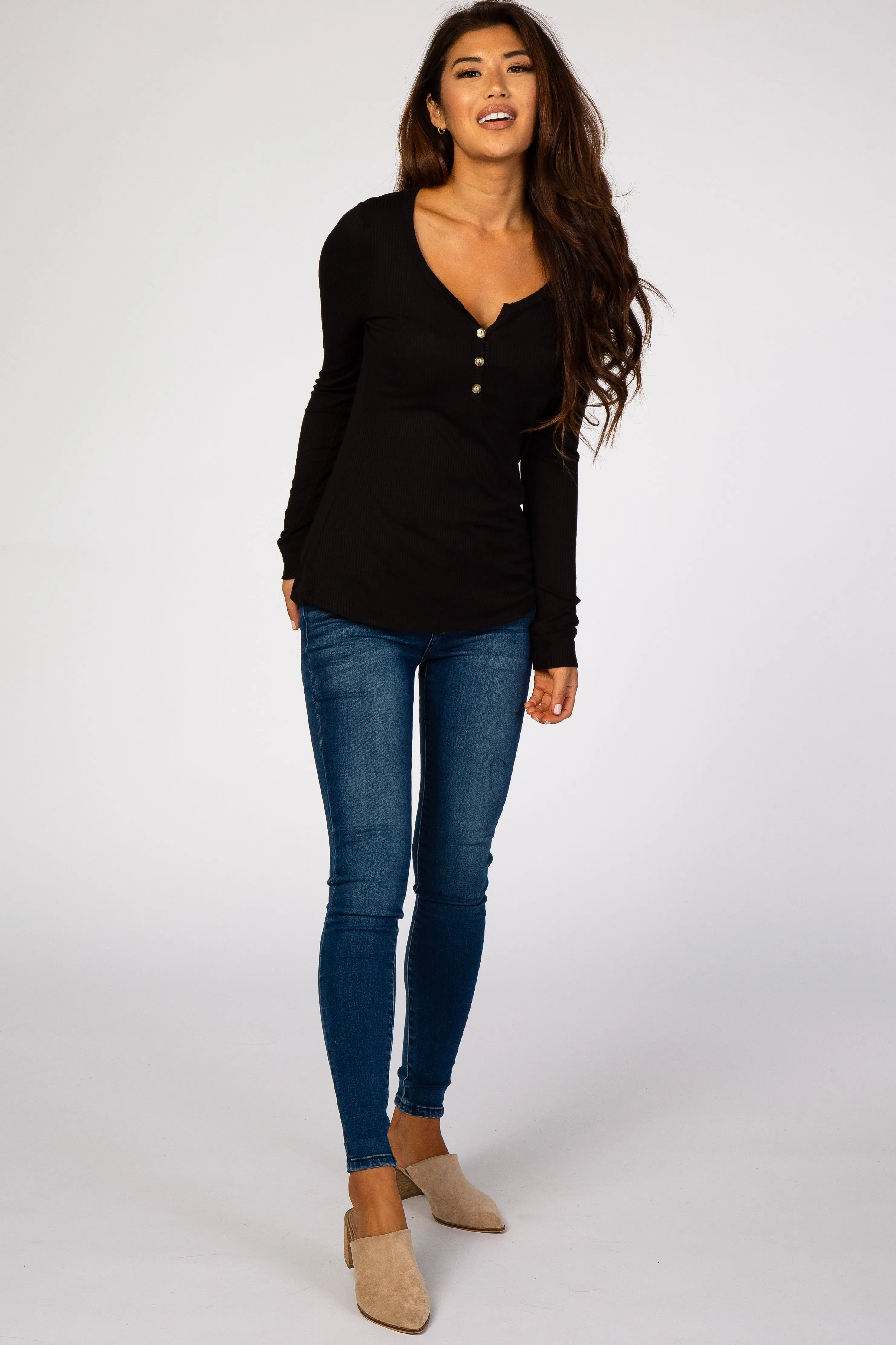 Black Ribbed Button Front Top sold by Pinkblush product image thumbnail 4
