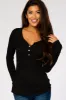 Black Ribbed Button Front Top sold by Pinkblush