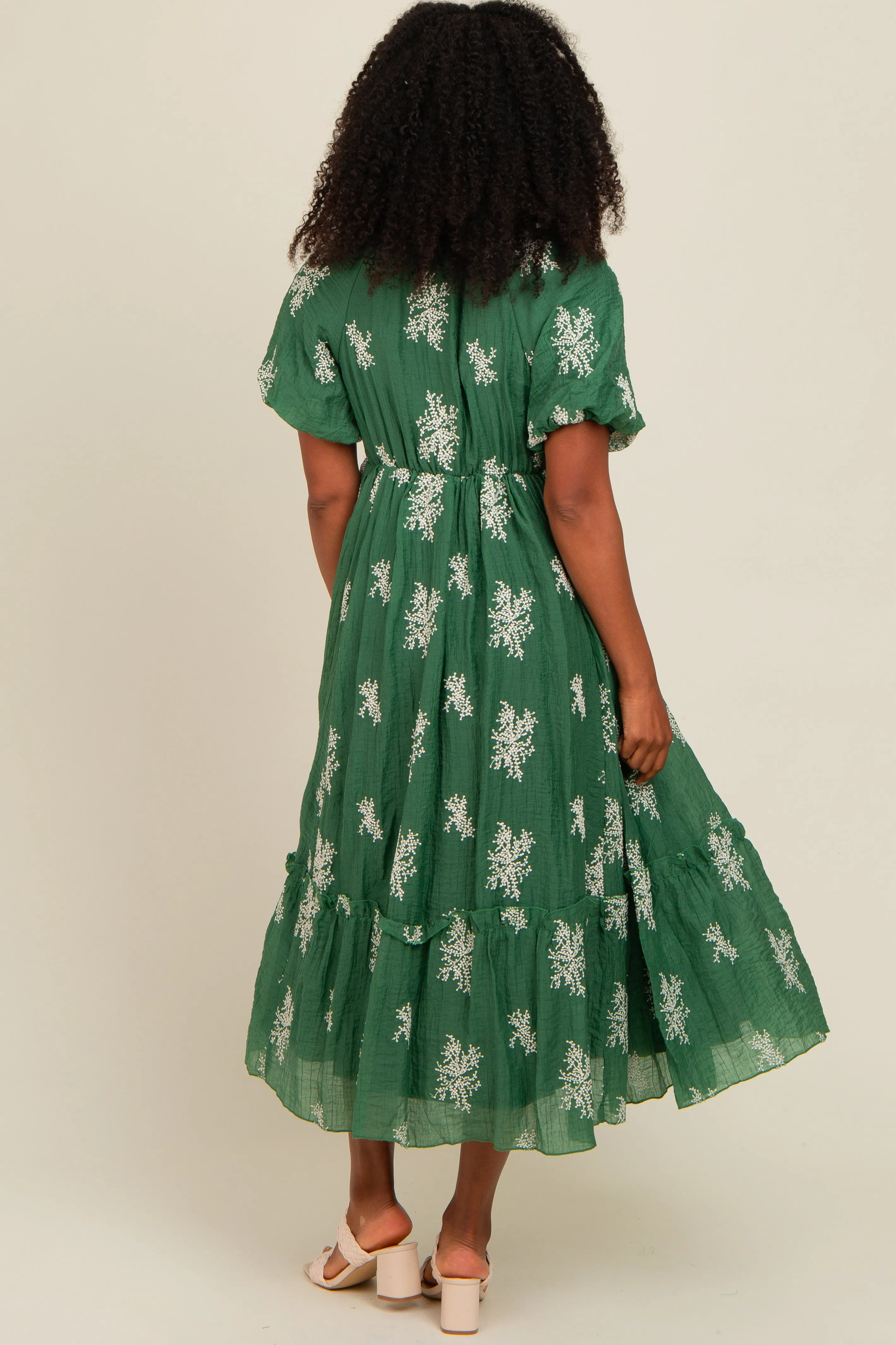 Green Floral Print Ruffle Hem Midi Dress sold by Pinkblush product image thumbnail 4