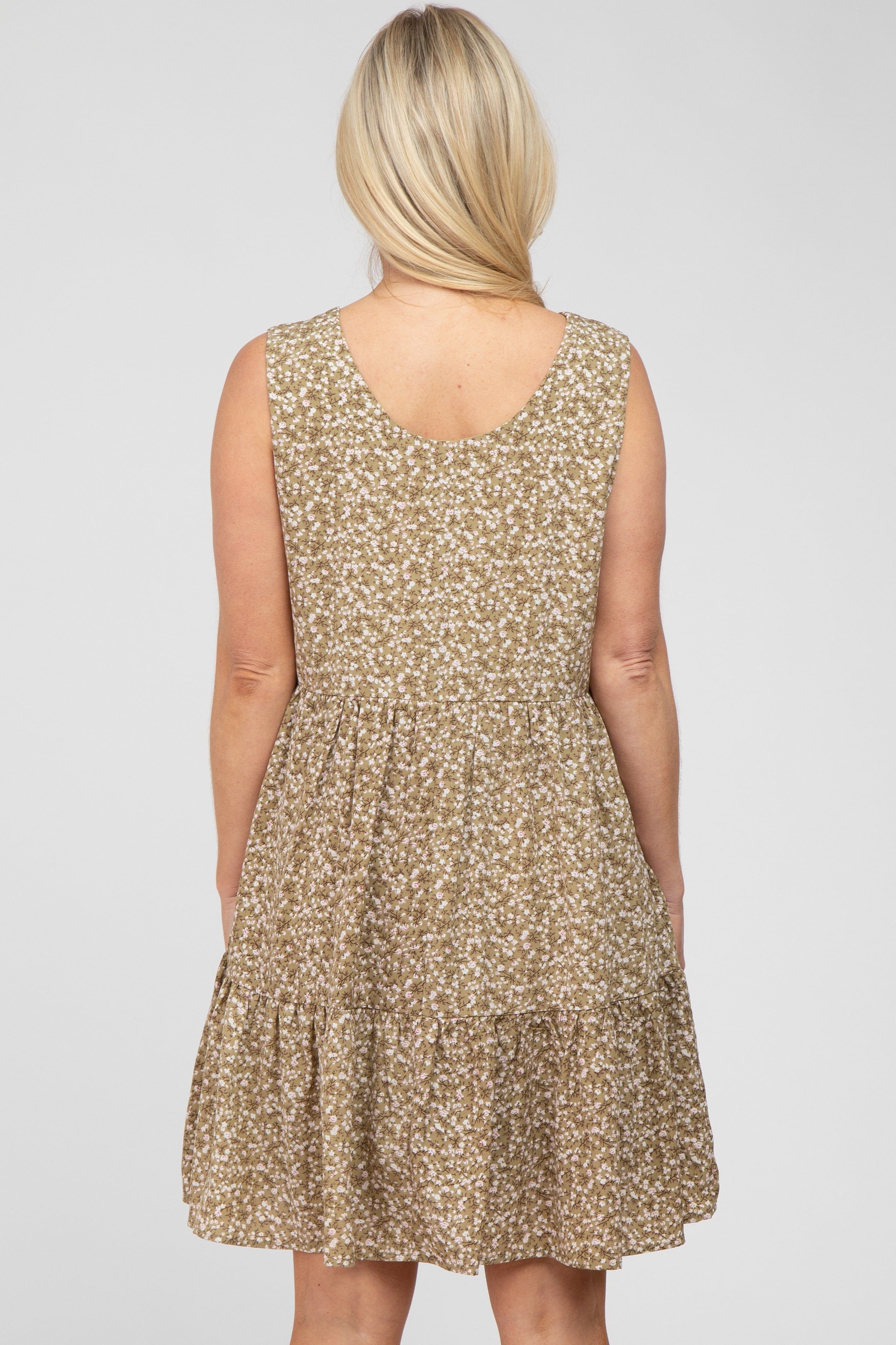 Light Olive Ditsy Floral Button Front Maternity Dress sold by Pinkblush product image thumbnail 3