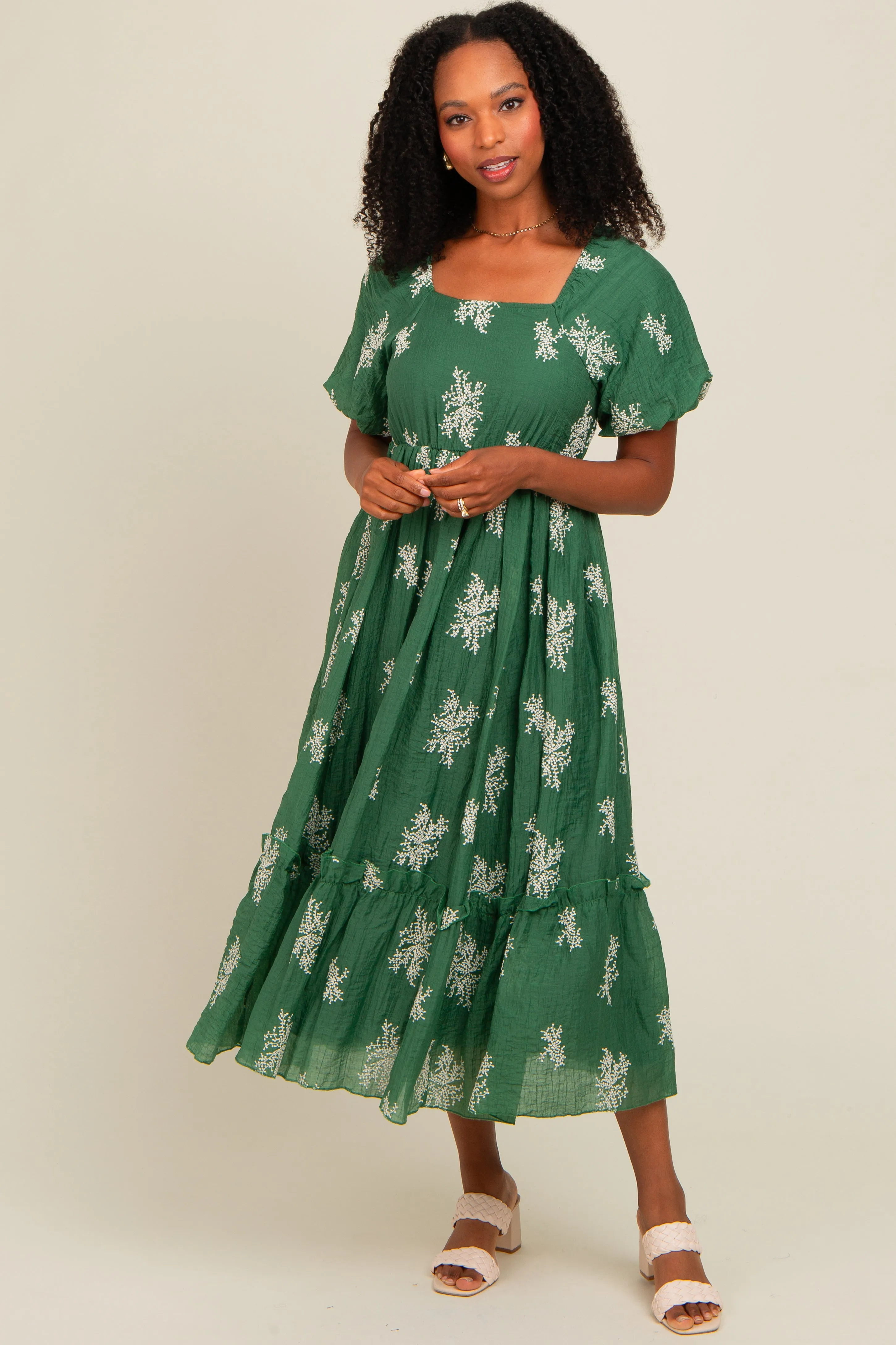 Green Floral Print Ruffle Hem Midi Dress sold by Pinkblush product image thumbnail 2