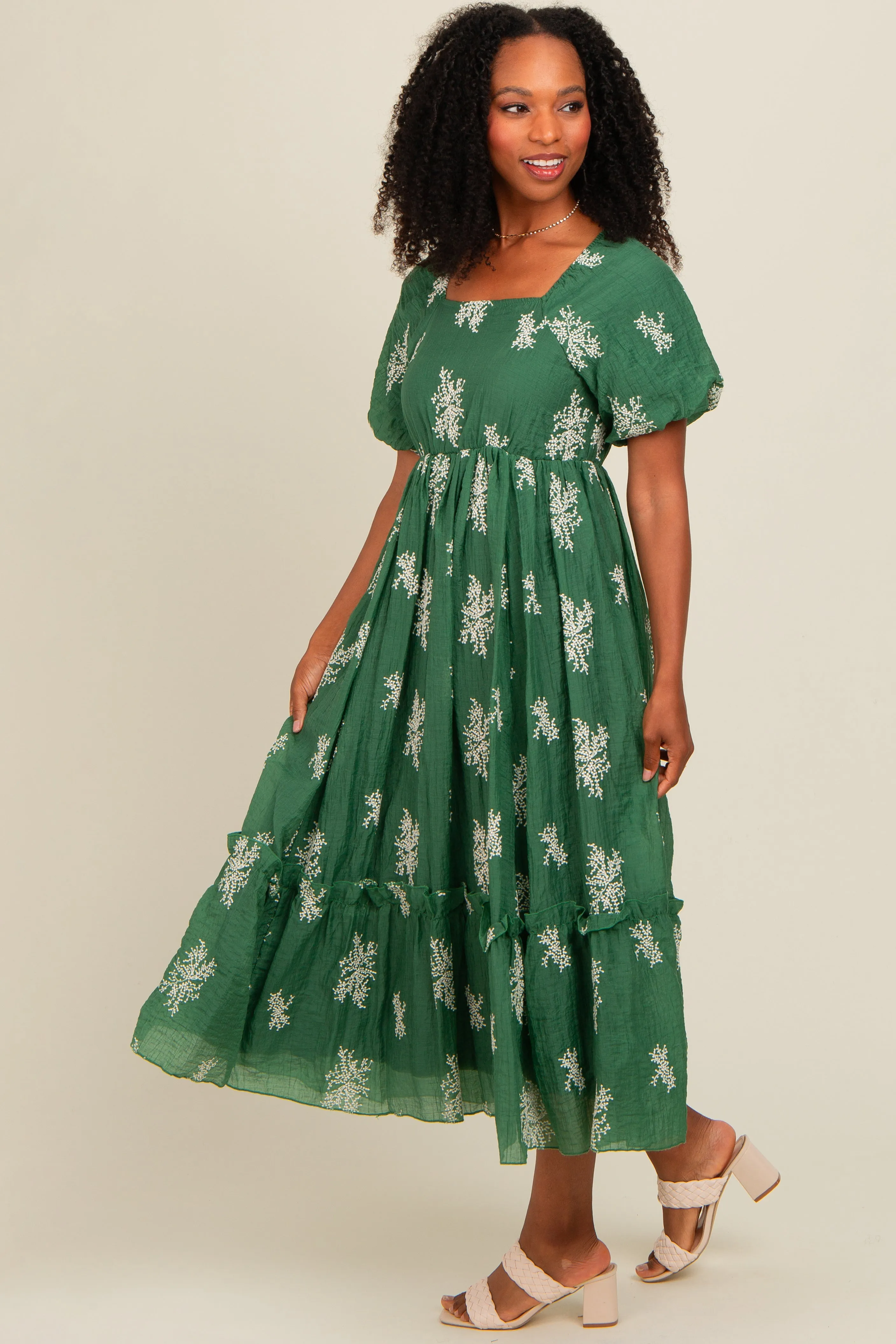 Green Floral Print Ruffle Hem Midi Dress sold by Pinkblush product image thumbnail 3